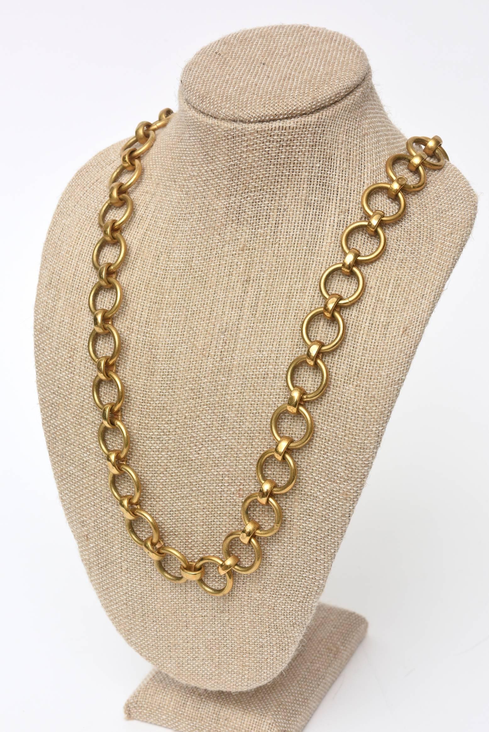 Women's Yves Saint Laurent Vintage Long Brass Link Necklace For Sale