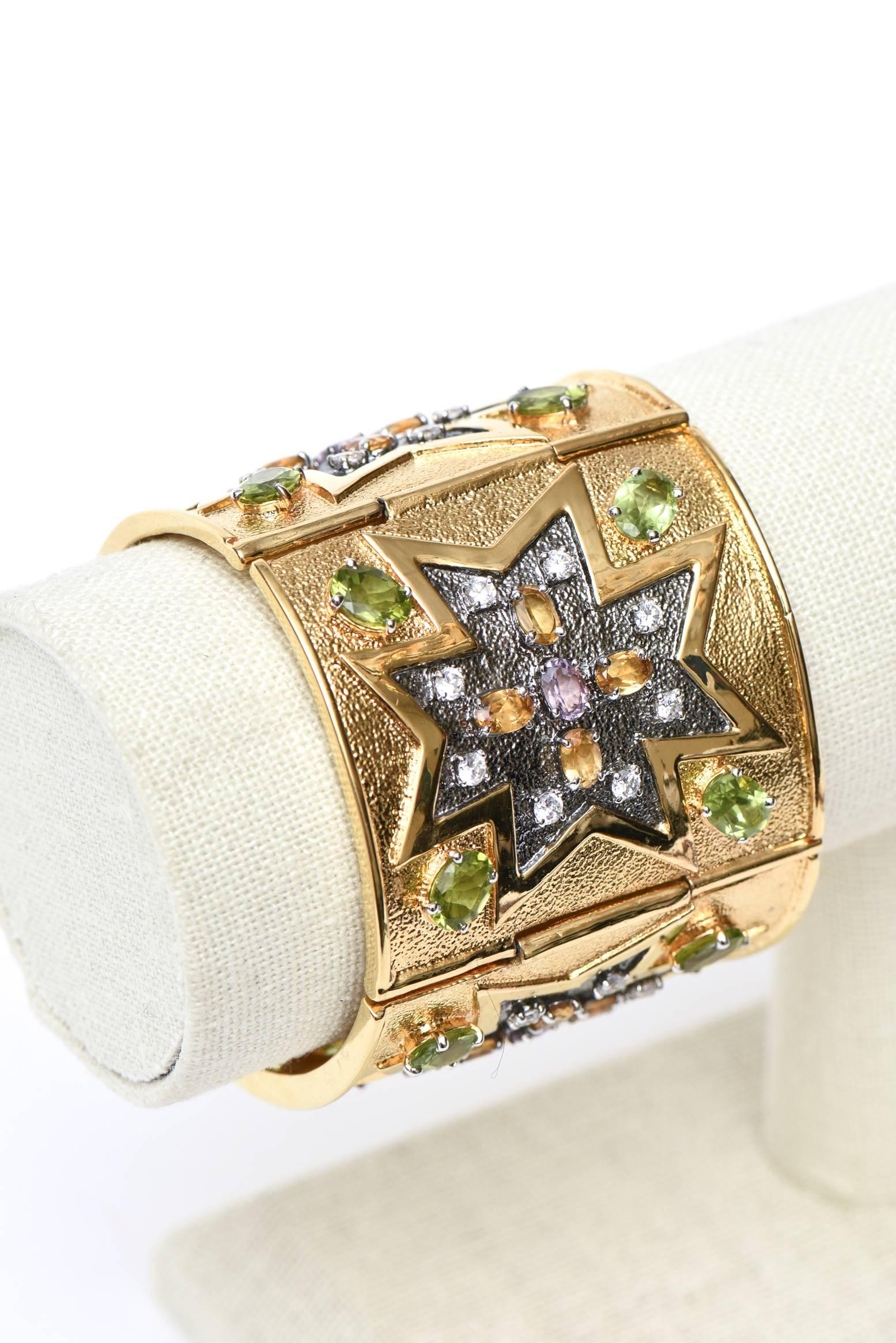 Citrine, Peridot, Amethyst and Gold Plated Over Sterling Silver Cuff Bracelet  3