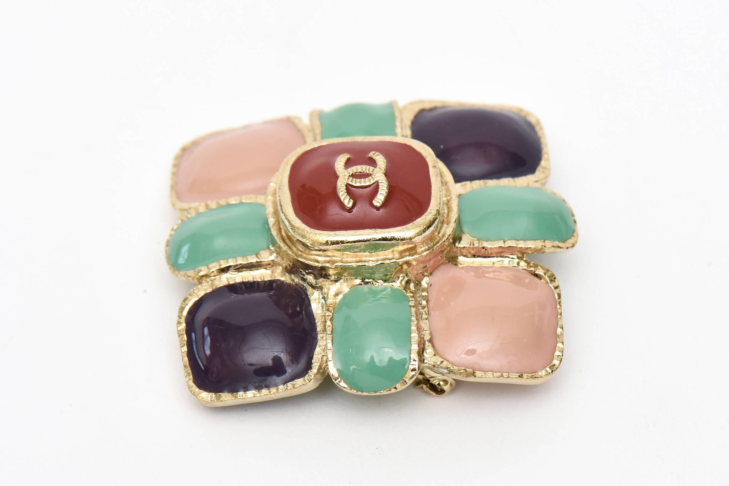 Modern Chanel CC Enamel and Gold Plated Pin / Brooch 