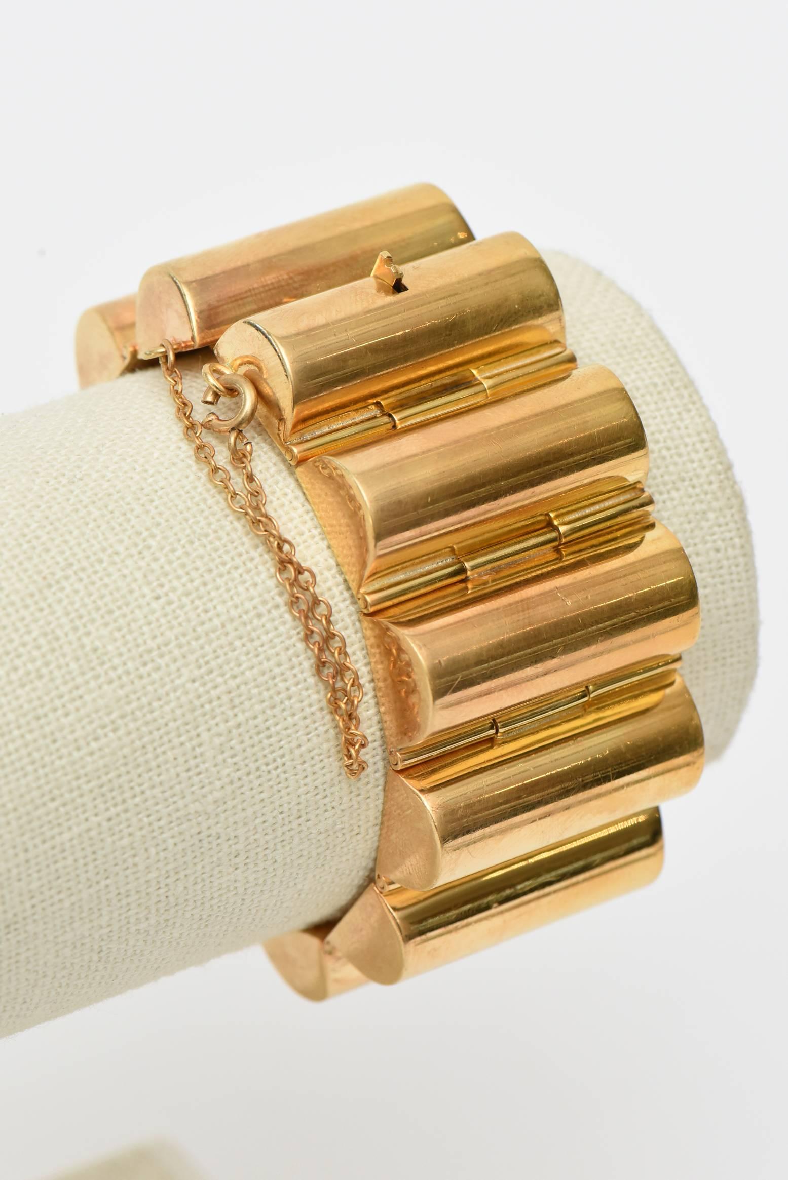 Art Deco Gold Plated Modernist Channeled Cuff Bracelet Vintage For Sale 4