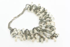 1980's Vintage Multi Strand Bib Necklace With Lucite Chain, Beads And Silver