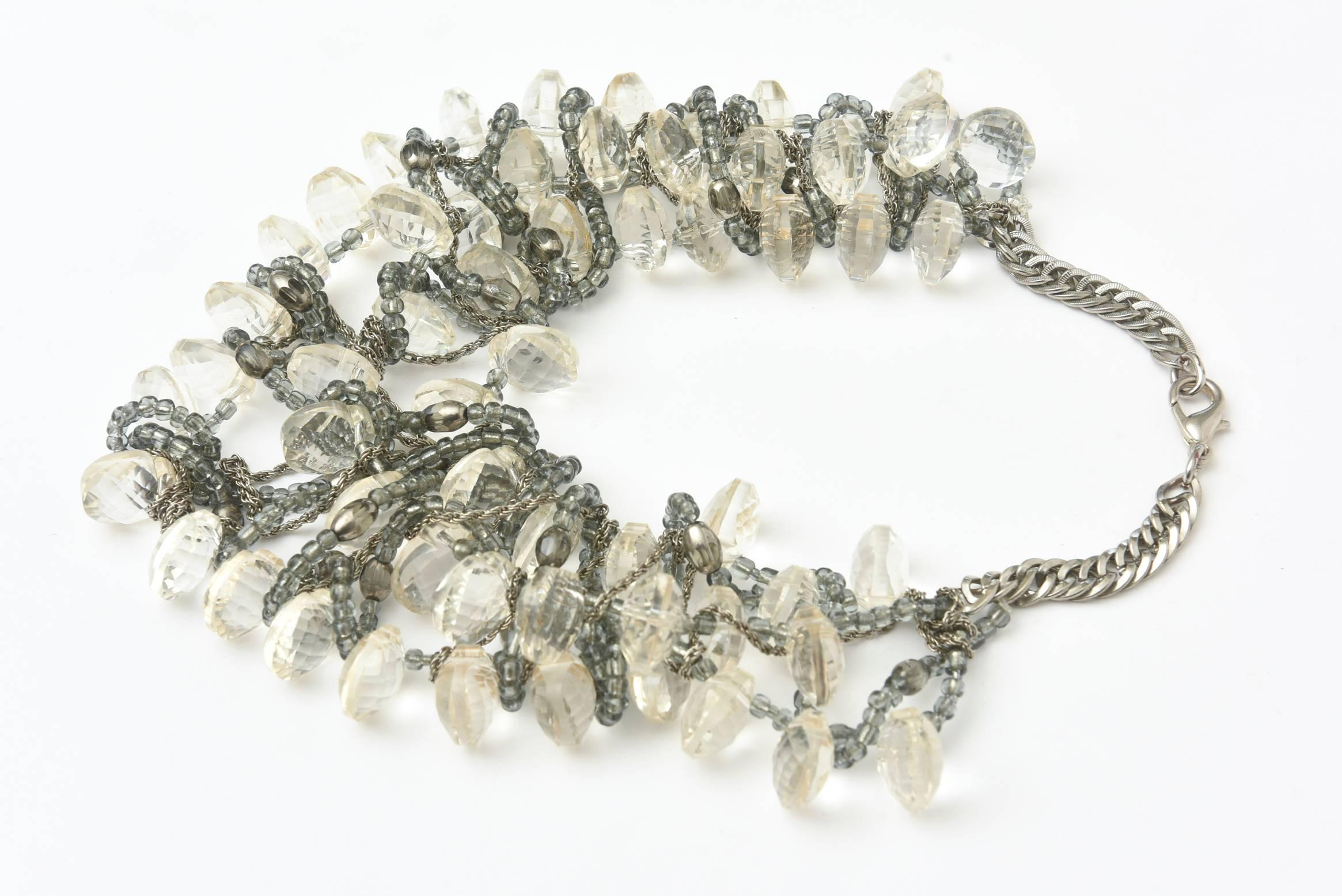  Facettierte Lucite Kette, Perlen und Silberbäumen Multistrang Halskette Vintage (Moderne) im Angebot