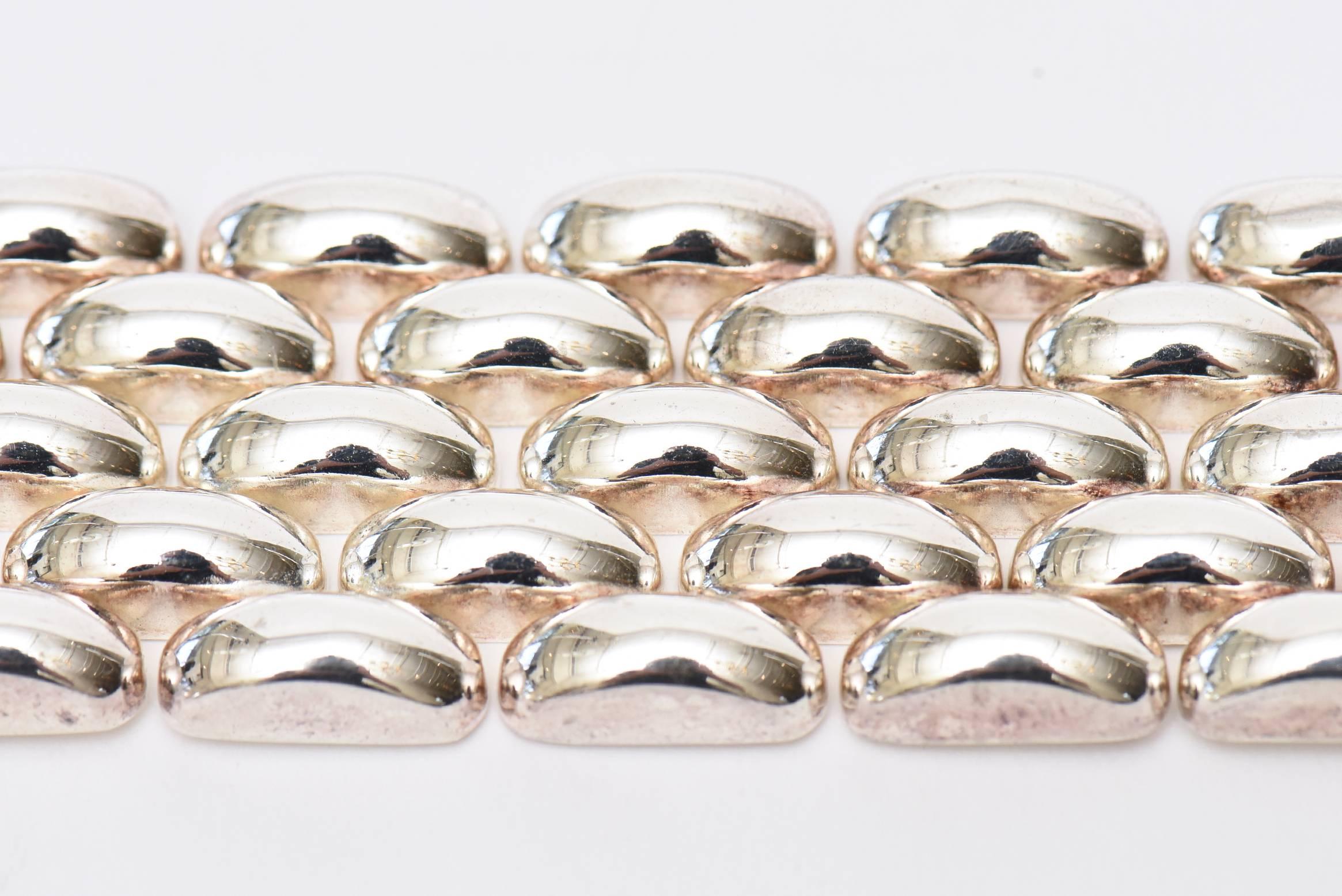 Modern Italian Hallmarked Airoldi Sterling Silver Link Cuff Bracelet