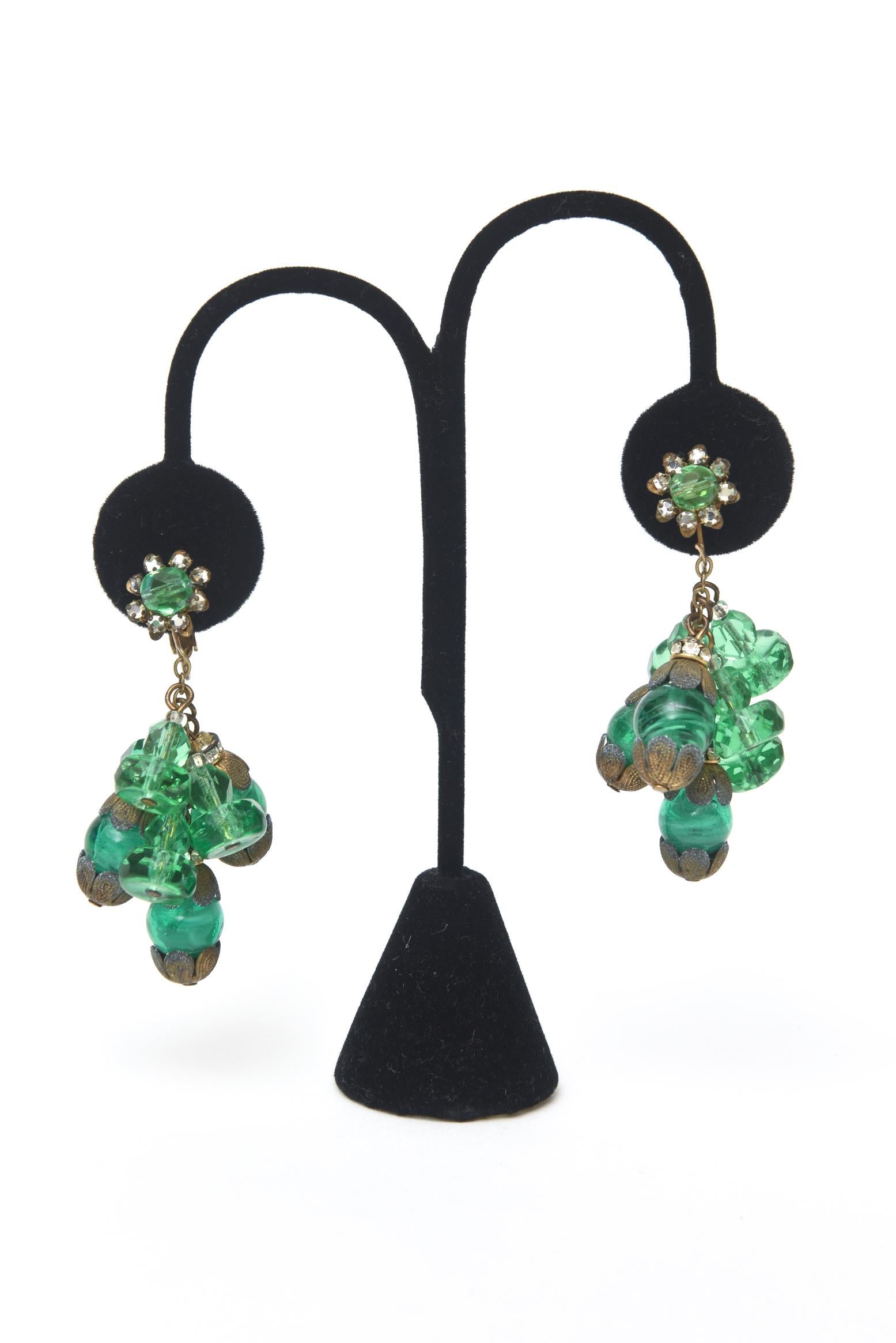 Women's  Miriam Haskell Beaded Green Glass Choker & Matching Dangle Earrings Set Vintage
