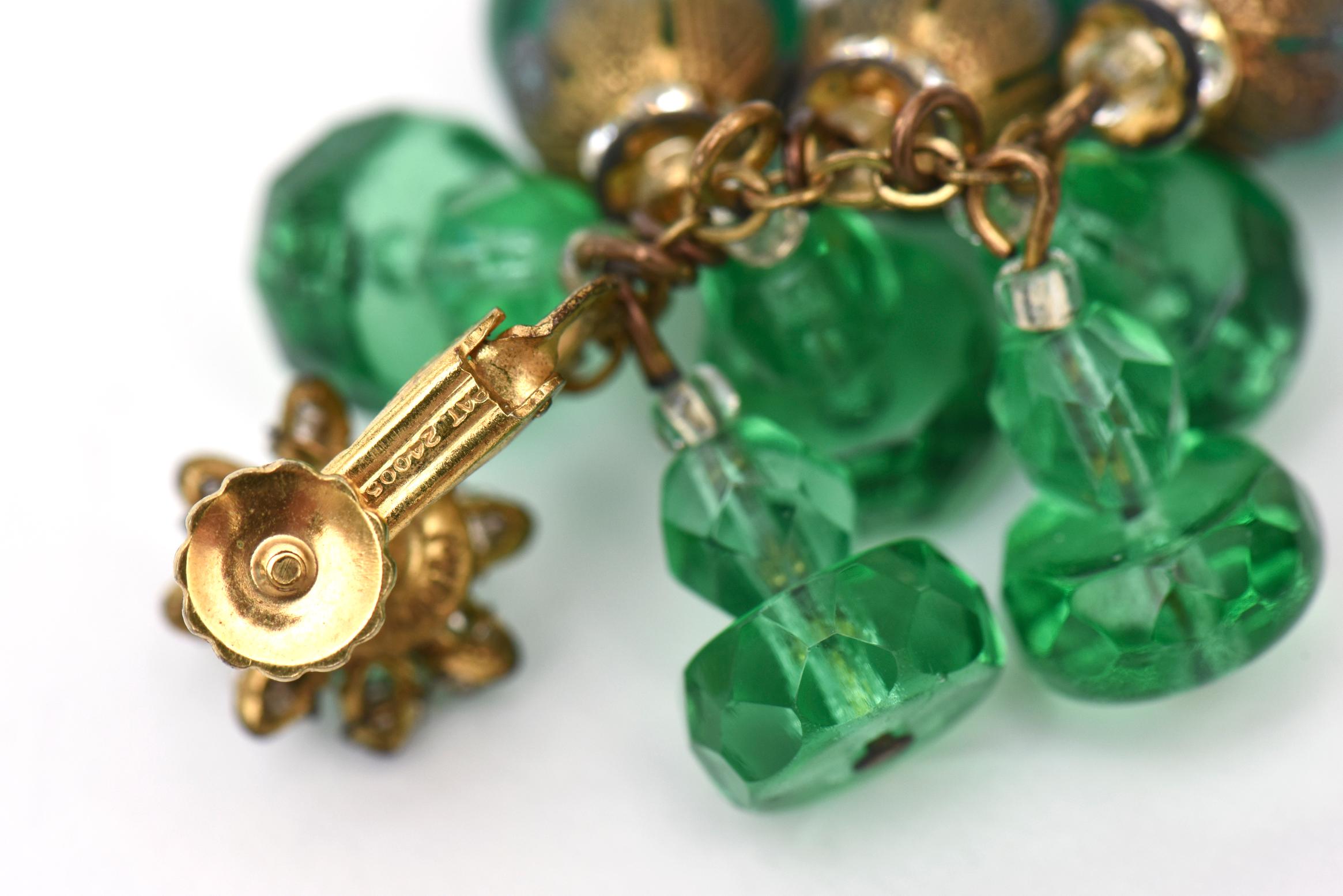  Miriam Haskell Beaded Green Glass Choker & Matching Dangle Earrings Set Vintage 6