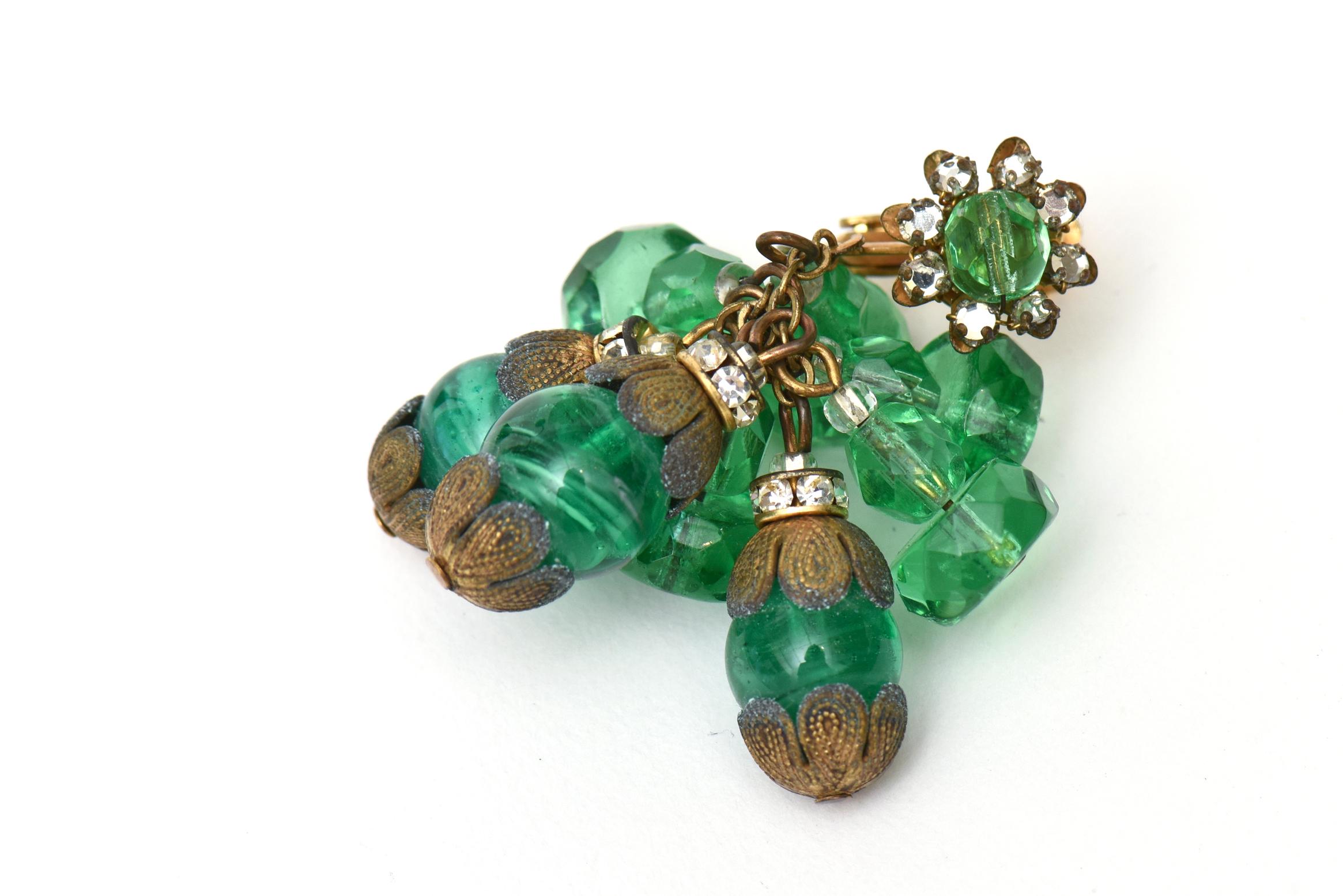  Miriam Haskell Beaded Green Glass Choker & Matching Dangle Earrings Set Vintage 2