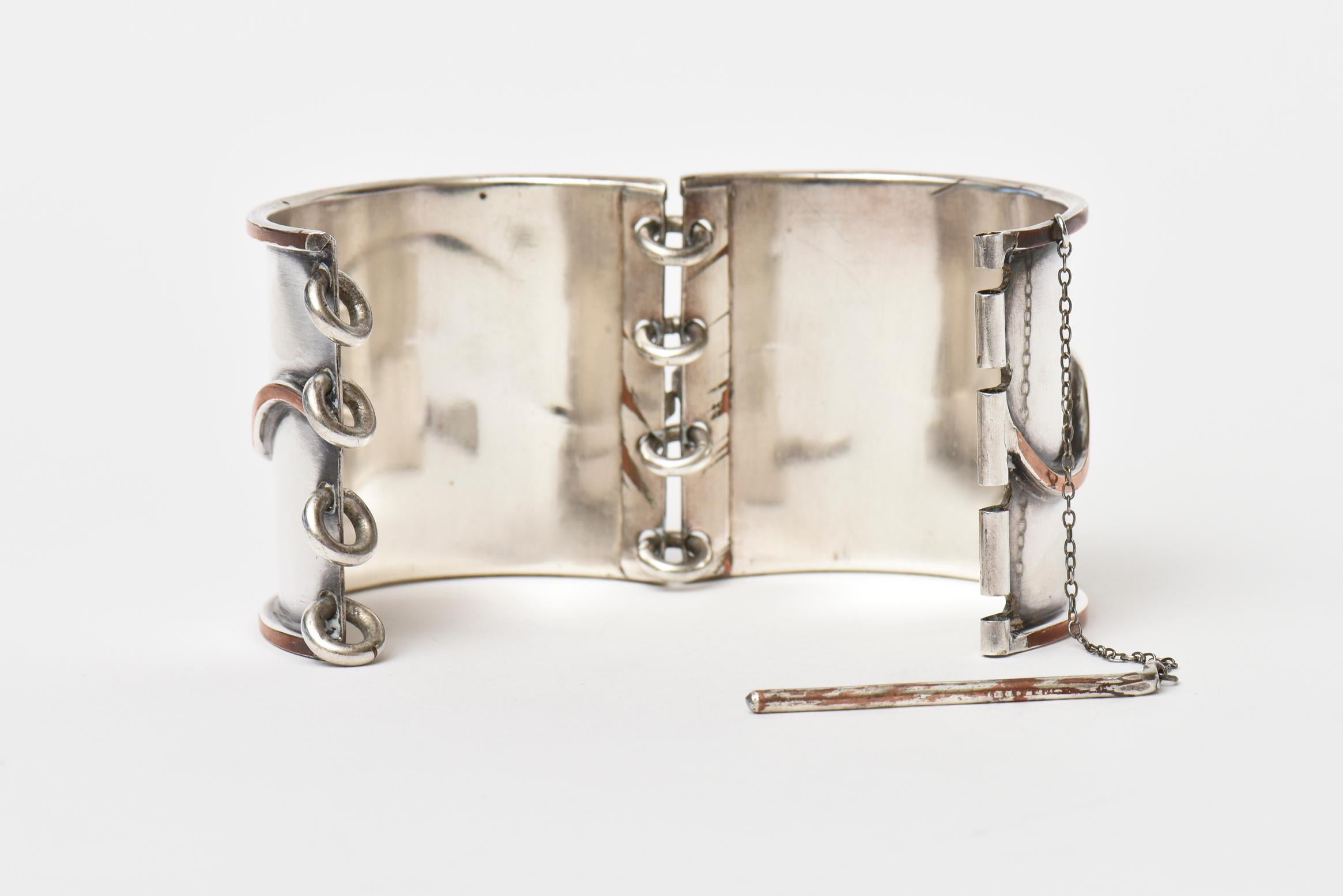 Women's Vintage Chrome and Copper Modernist Cuff Bracelet For Sale