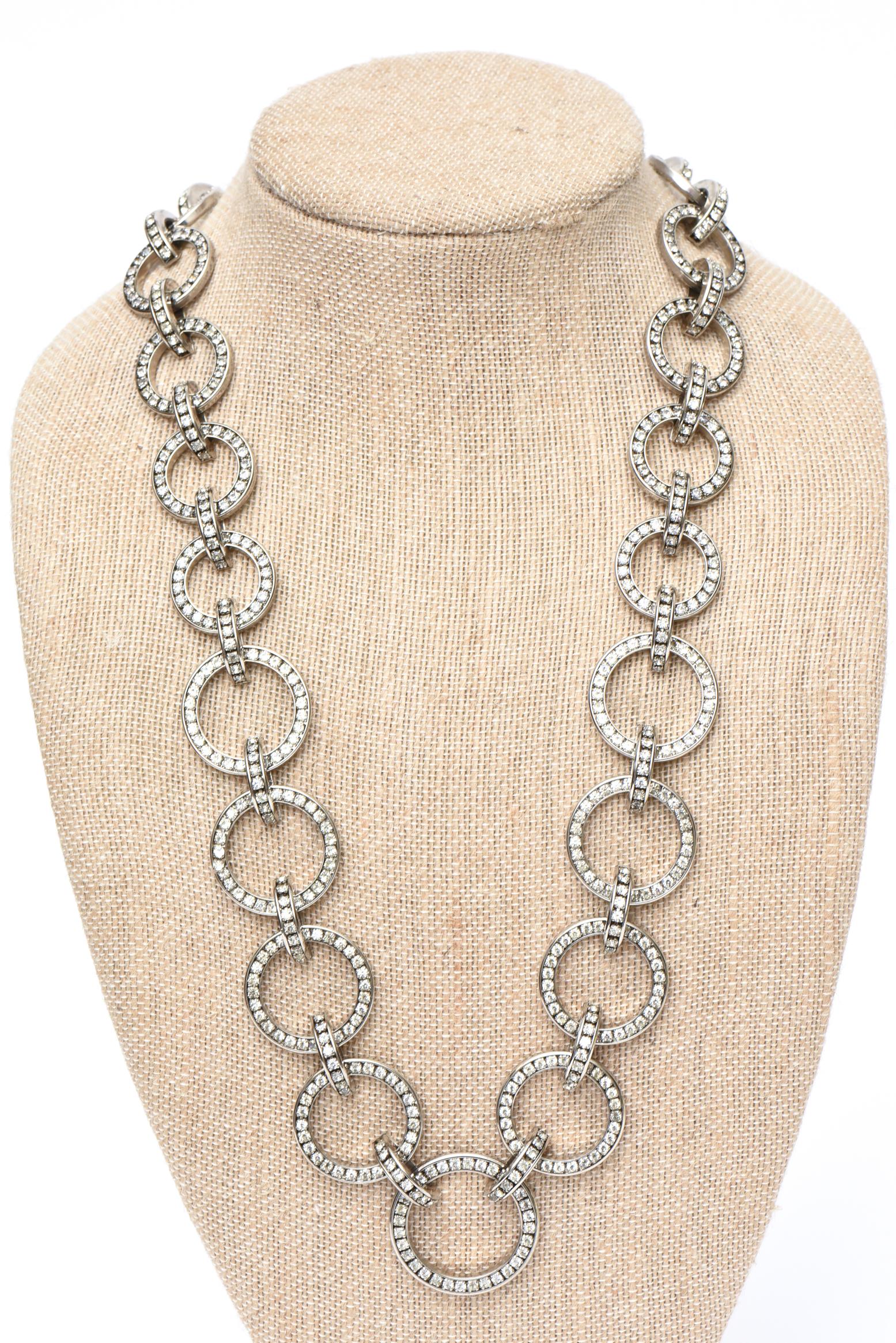 Valentino Runway Rhinestone, Crystal and Nickel Silver Circle Link Necklace 3