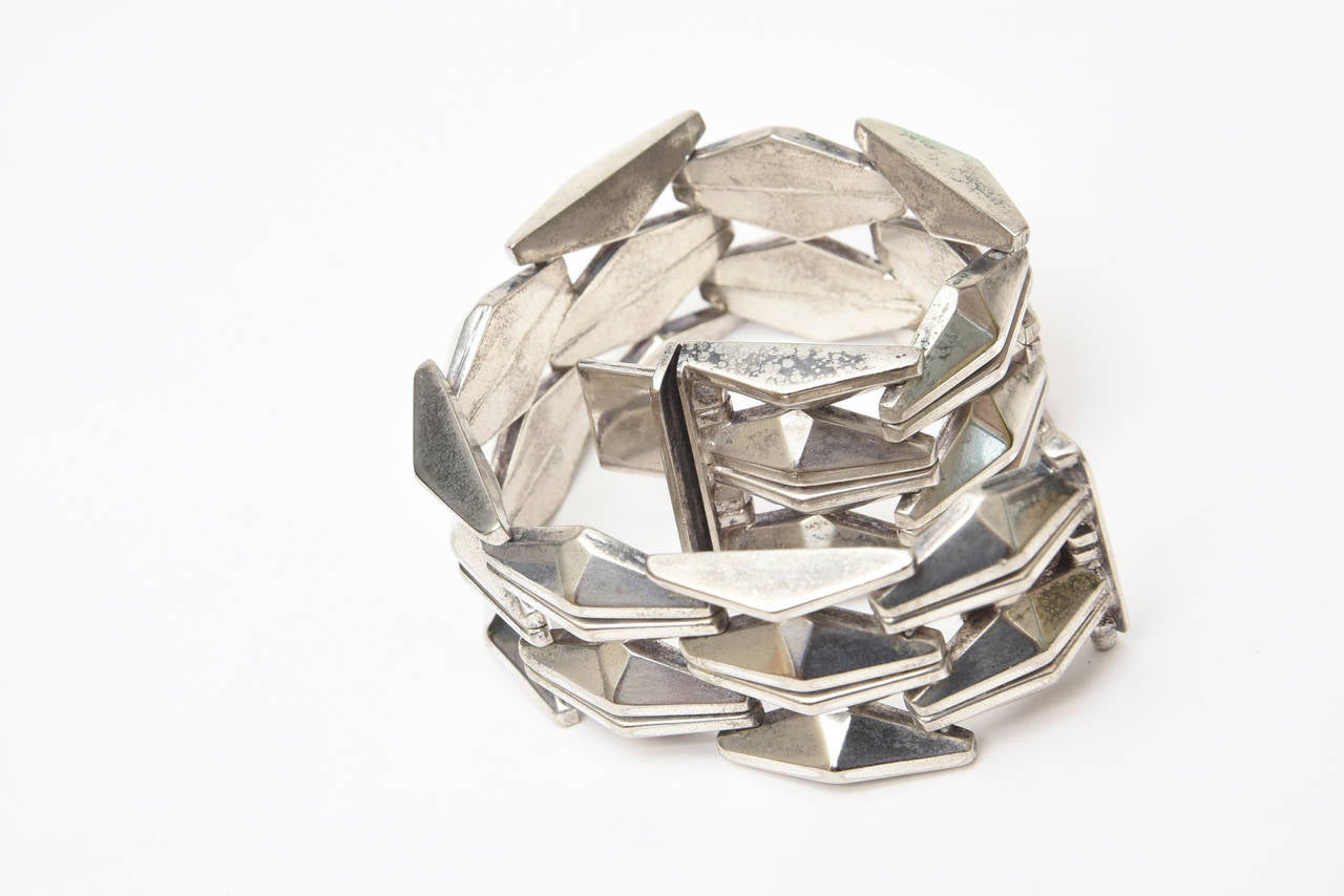 Bracciale geometrico a file d'argento vintage italiano A. Silver in vendita 4