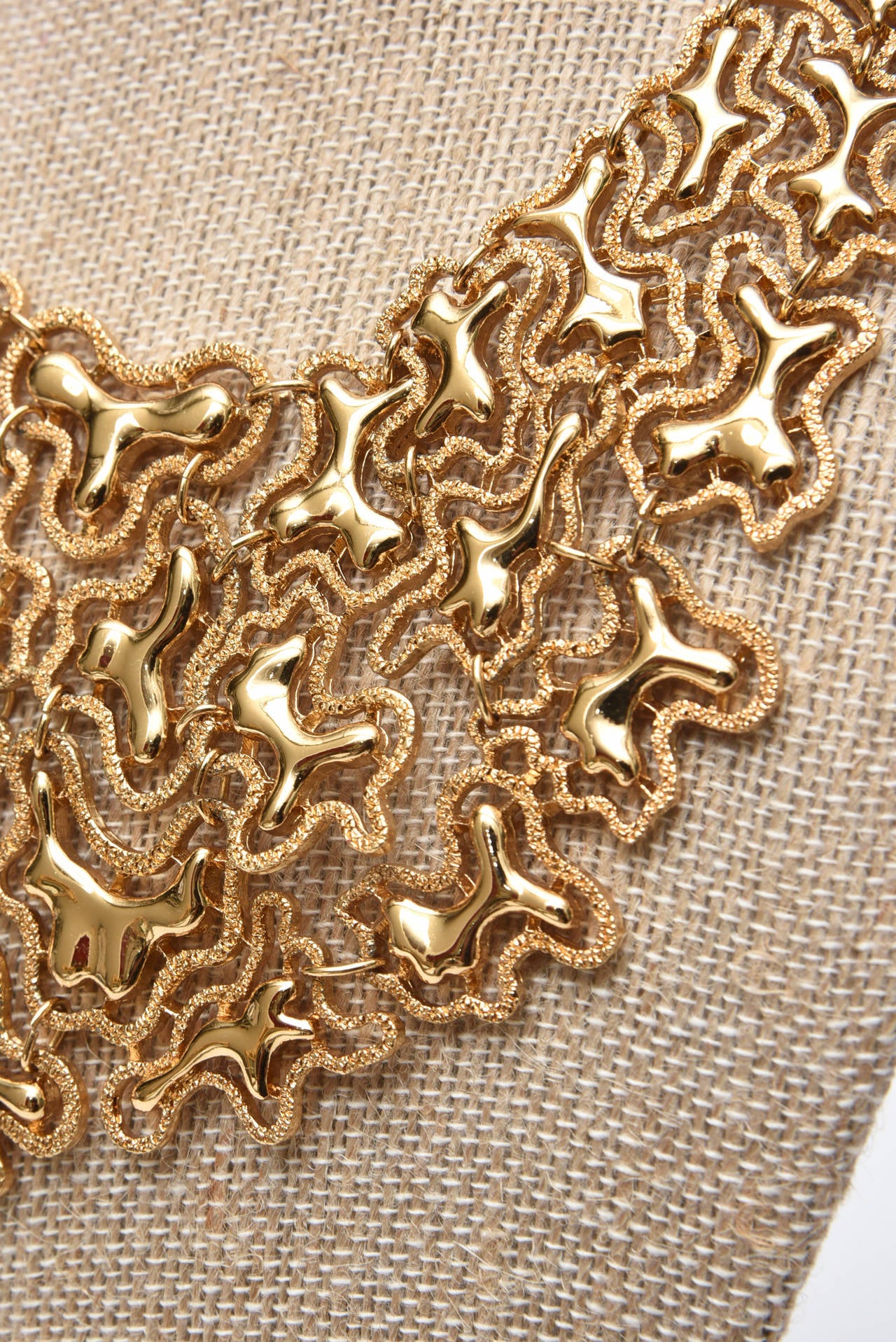 Women's Monet Vintage Sculptural Gold Tone Bib Abstract Design Necklace For Sale