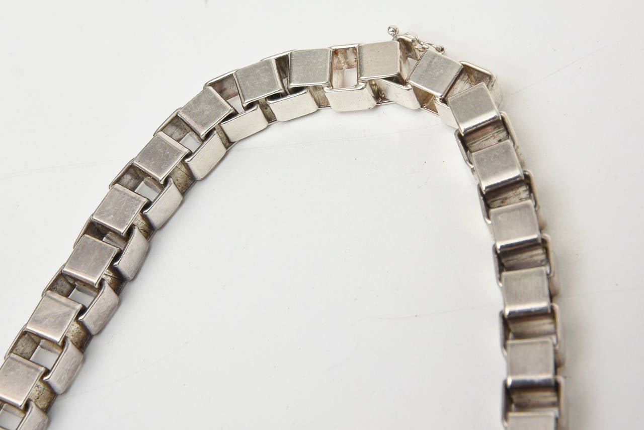  Vintage-Halskette, ineinandergreifende geometrische Würfel-Halskette, aus Sterlingsilber, Italienisch (Modernistisch) im Angebot