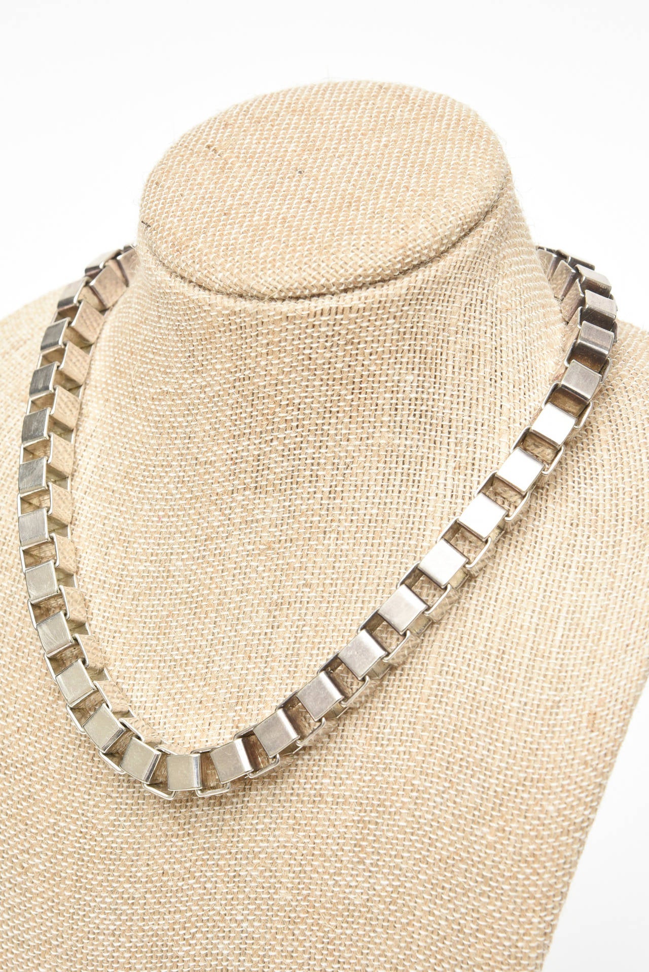  Vintage Sterling Silver Interlocking Geometric Cube Necklace Italian For Sale 1