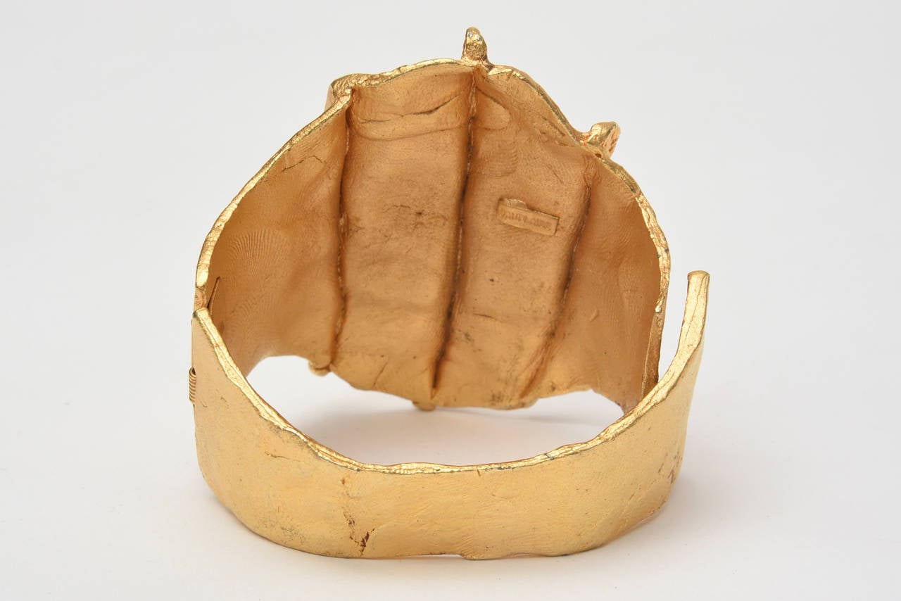  Gold Plated Modernist Cuff Bracelet by Dauplase French In Good Condition In North Miami, FL