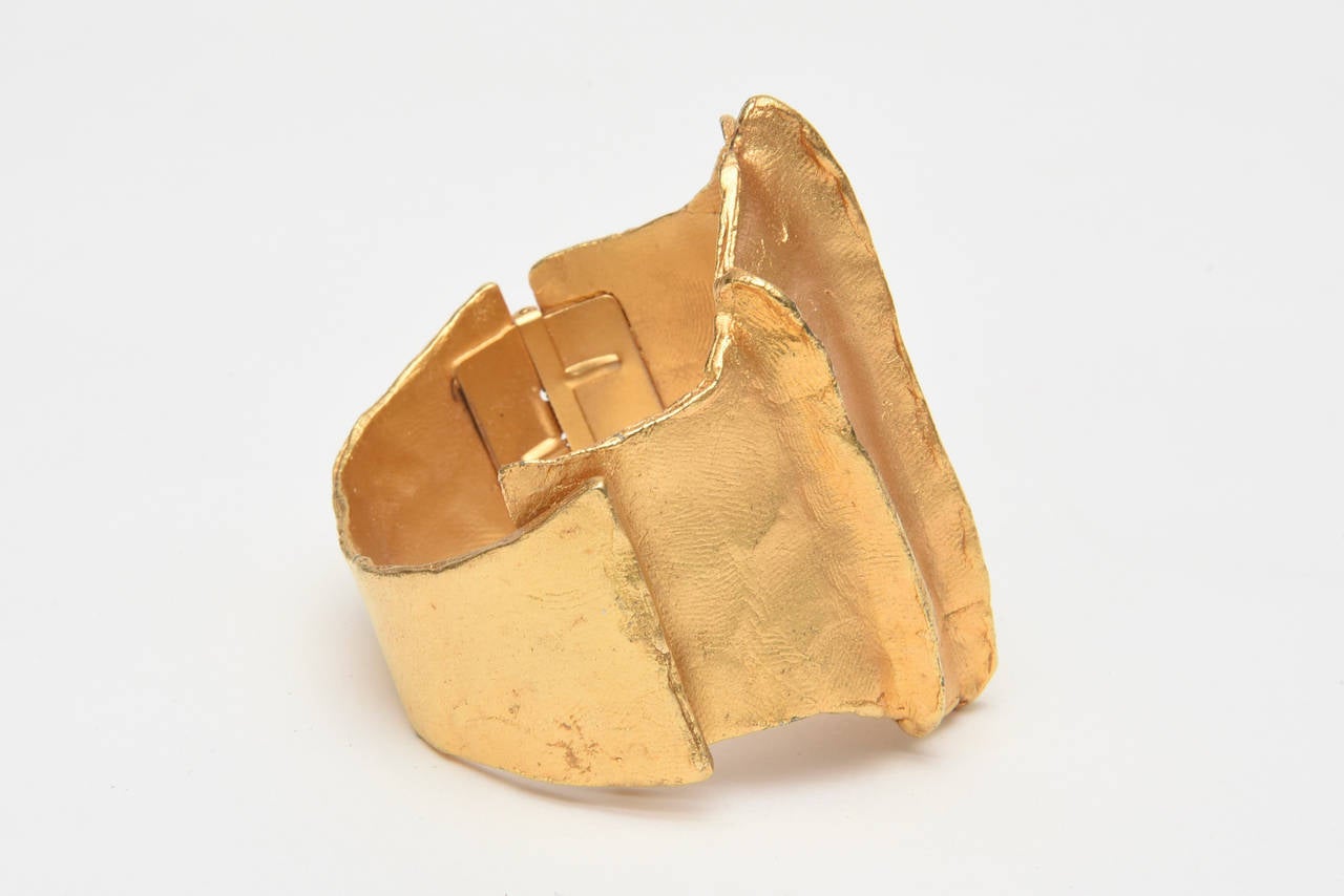  Gold Plated Modernist Cuff Bracelet by Dauplase French 1