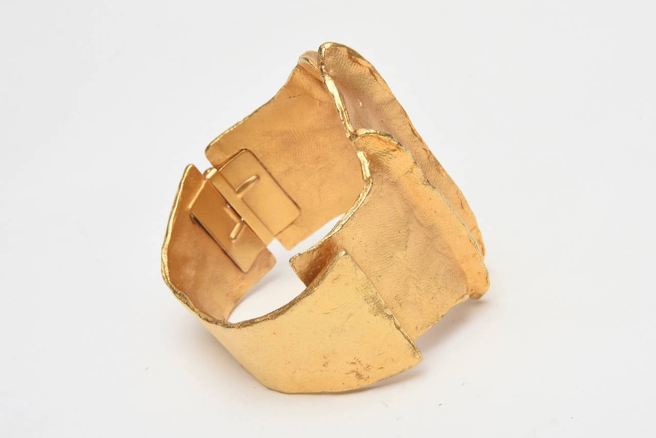  Gold Plated Modernist Cuff Bracelet by Dauplase French 1