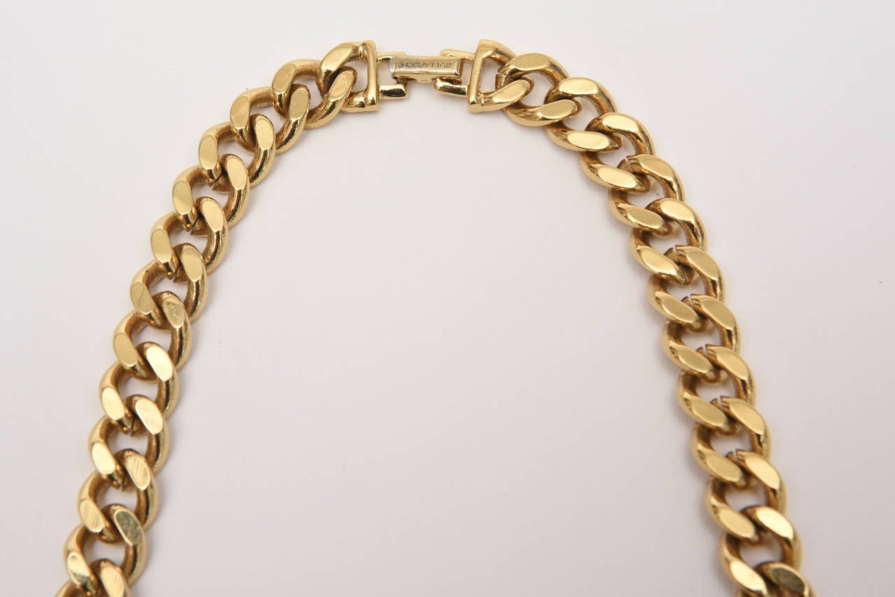 Guy Laroche Gold, Tone Chain Link Strand Necklace with Enamel and Faux Pearl SALE In Excellent Condition In North Miami, FL