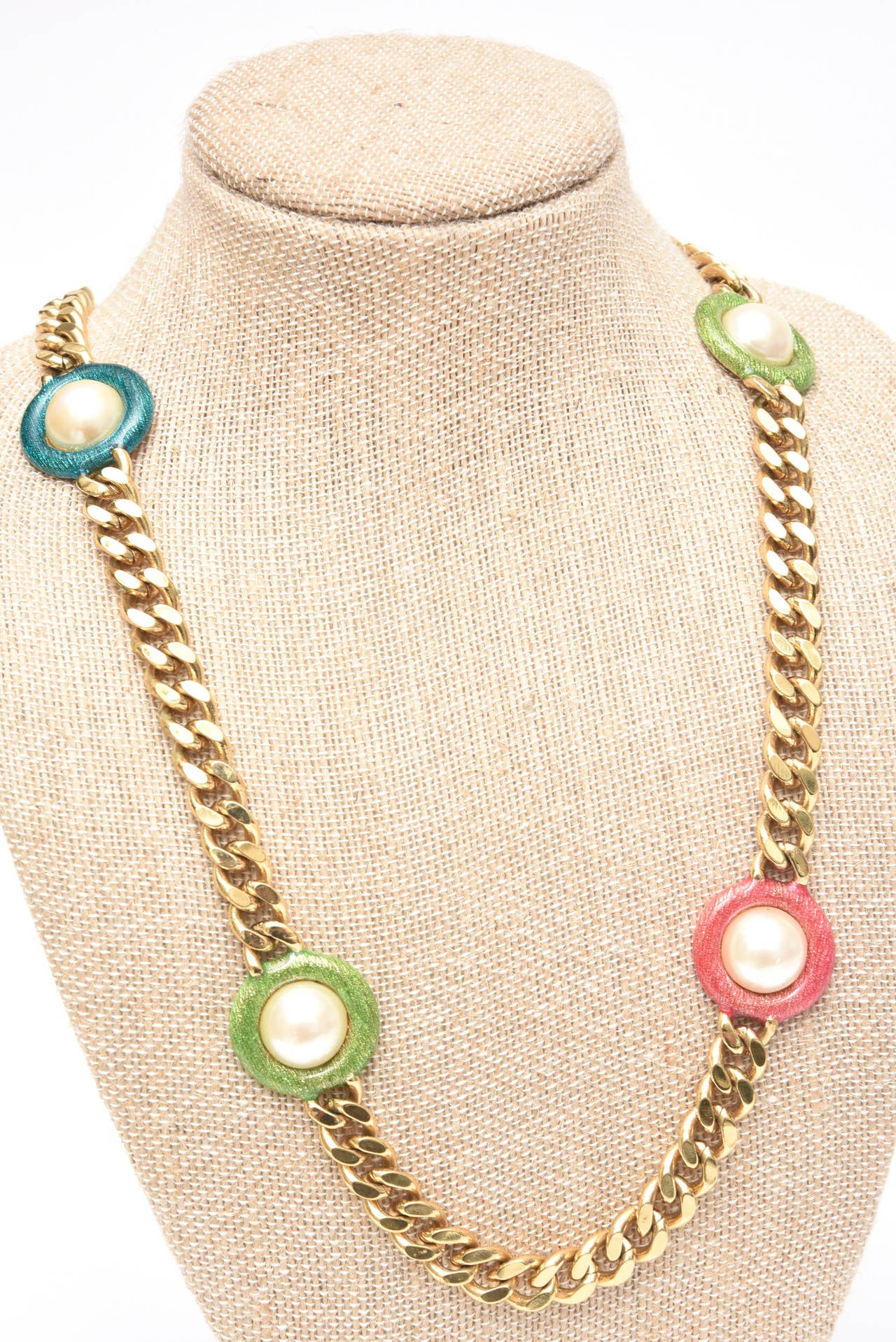 Guy Laroche Gold, Tone Chain Link Strand Necklace with Enamel and Faux Pearl SALE 4