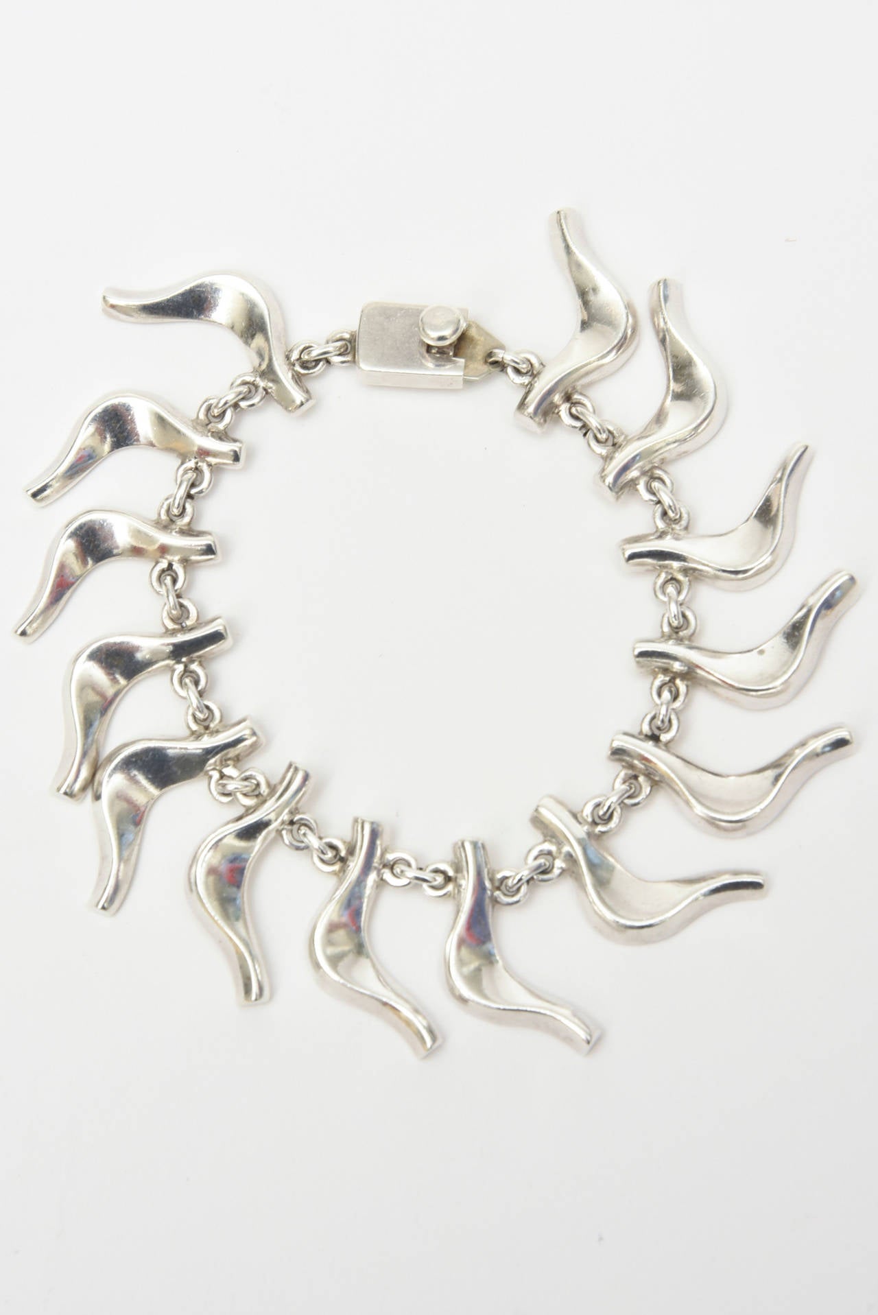 Modernist Vintage Sterling Silver Signed Collar Necklace and Charm Bracelet Set  For Sale