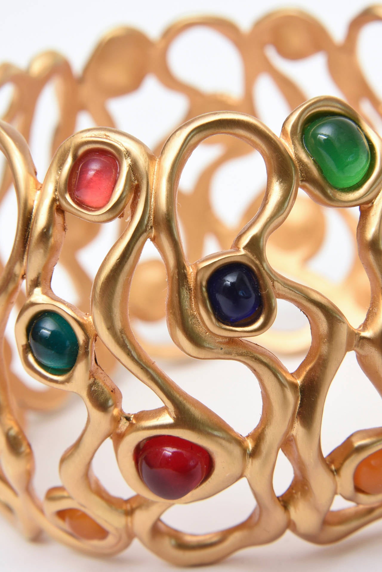 Women's  Jewel Tone Stone Cuff Bracelet With Gold Plate For Sale