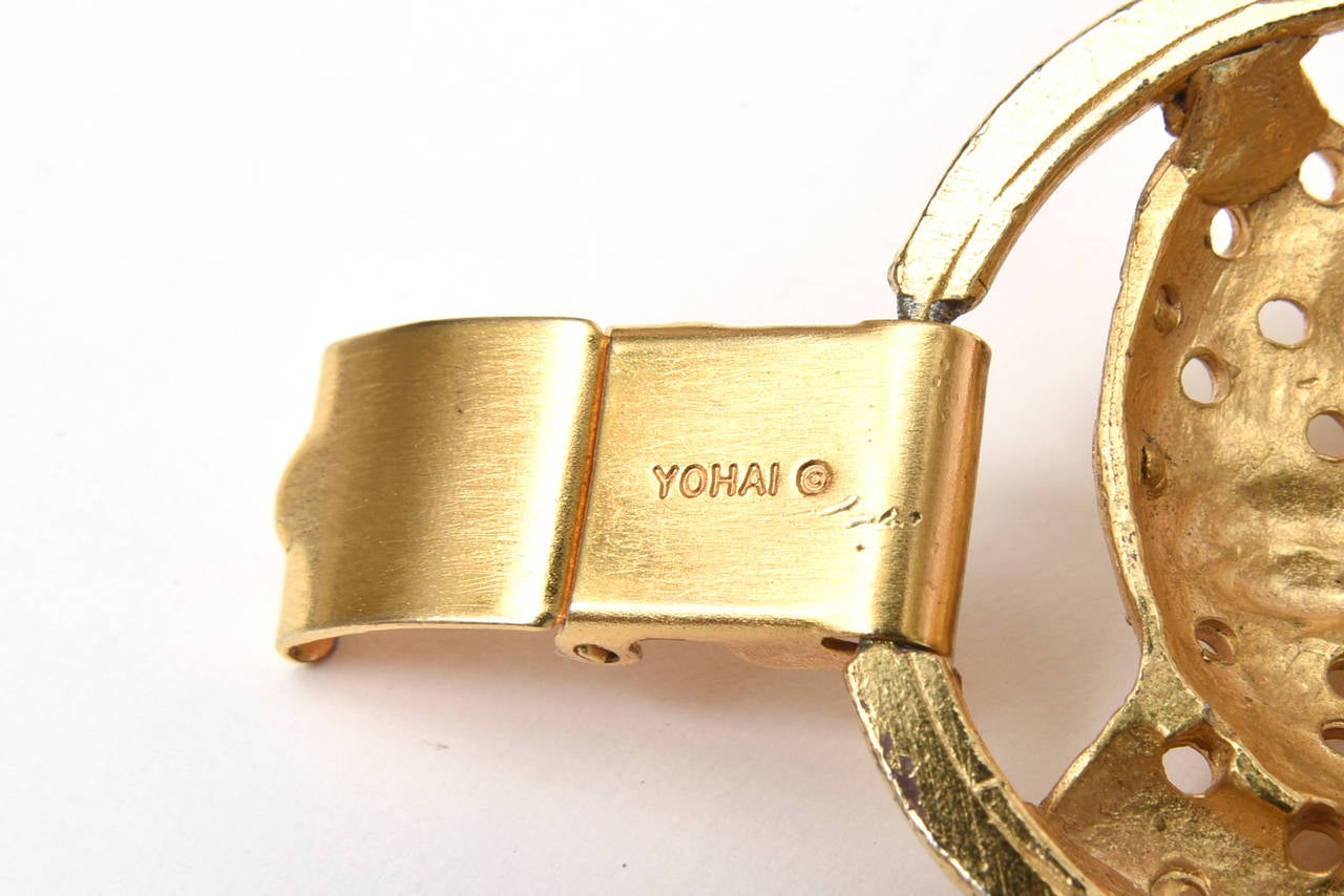 Modern  Gold Plated Signed Yo Hai Mask Charm Bracelet  For Sale
