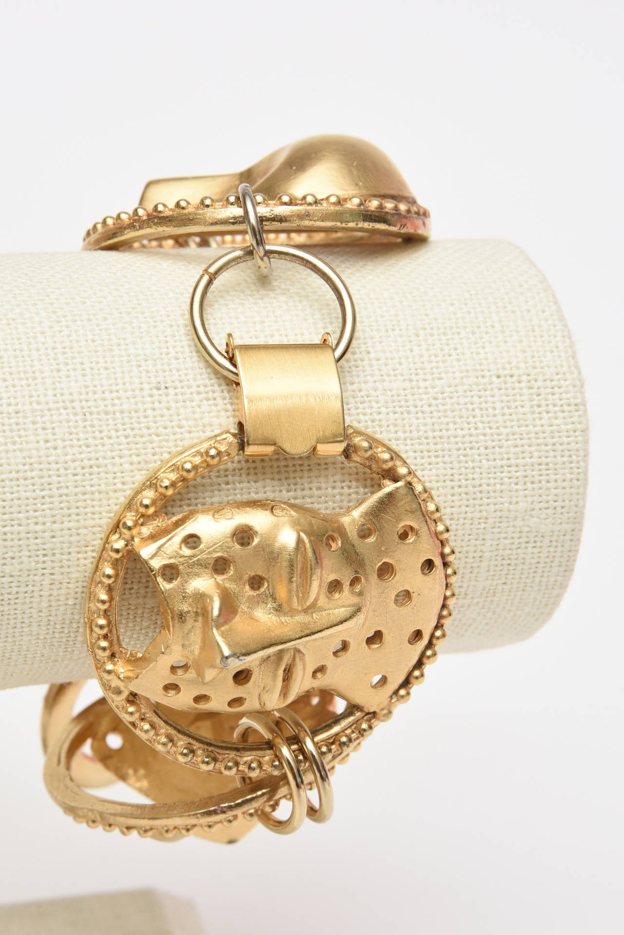 Women's  Gold Plated Signed Yo Hai Mask Charm Bracelet  For Sale