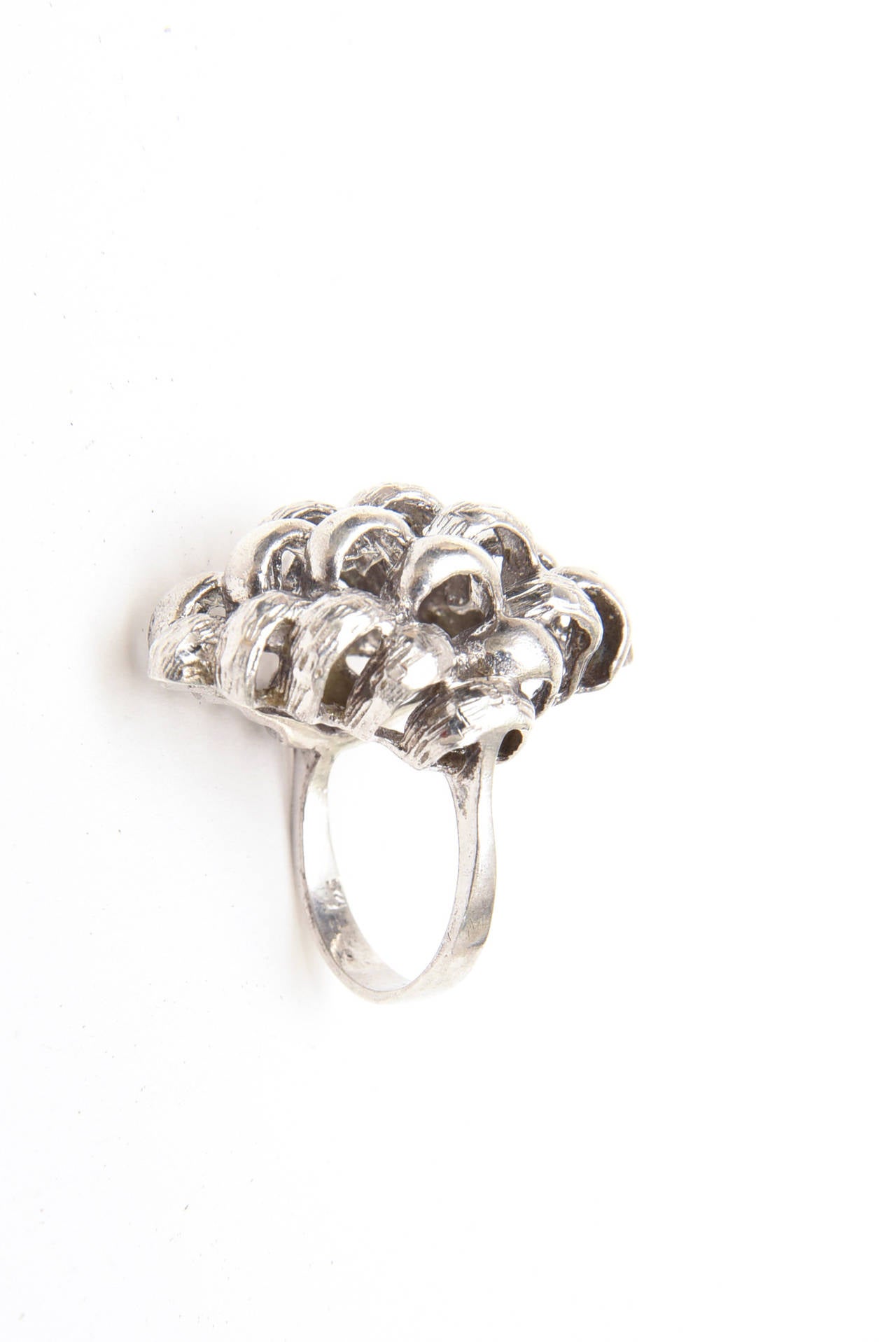 Sculptural Sterling Silver Vintage Dome Ring For Sale 2