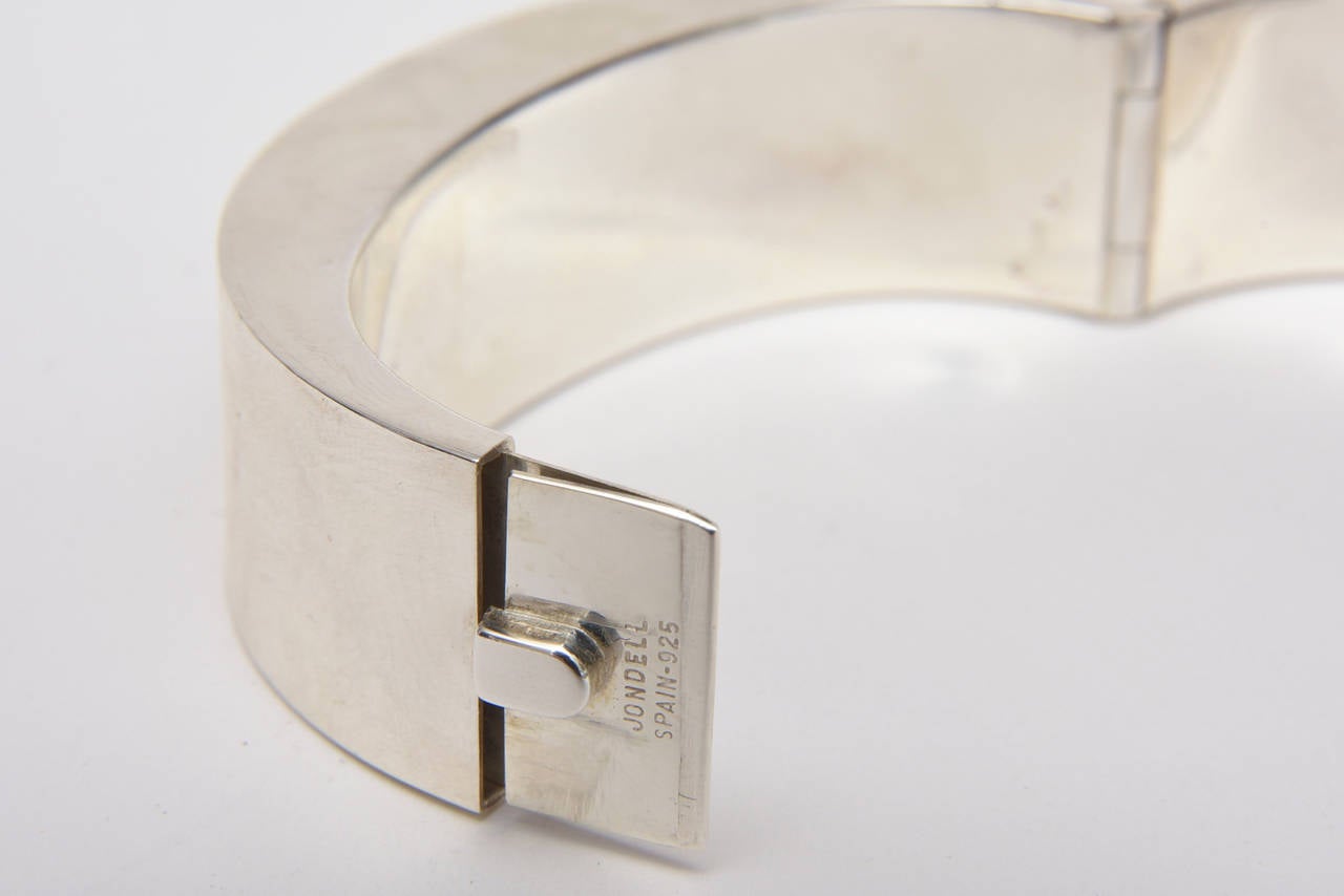 Sterling Silver Hinged Modernist Cuff Bracelet Vintage 1