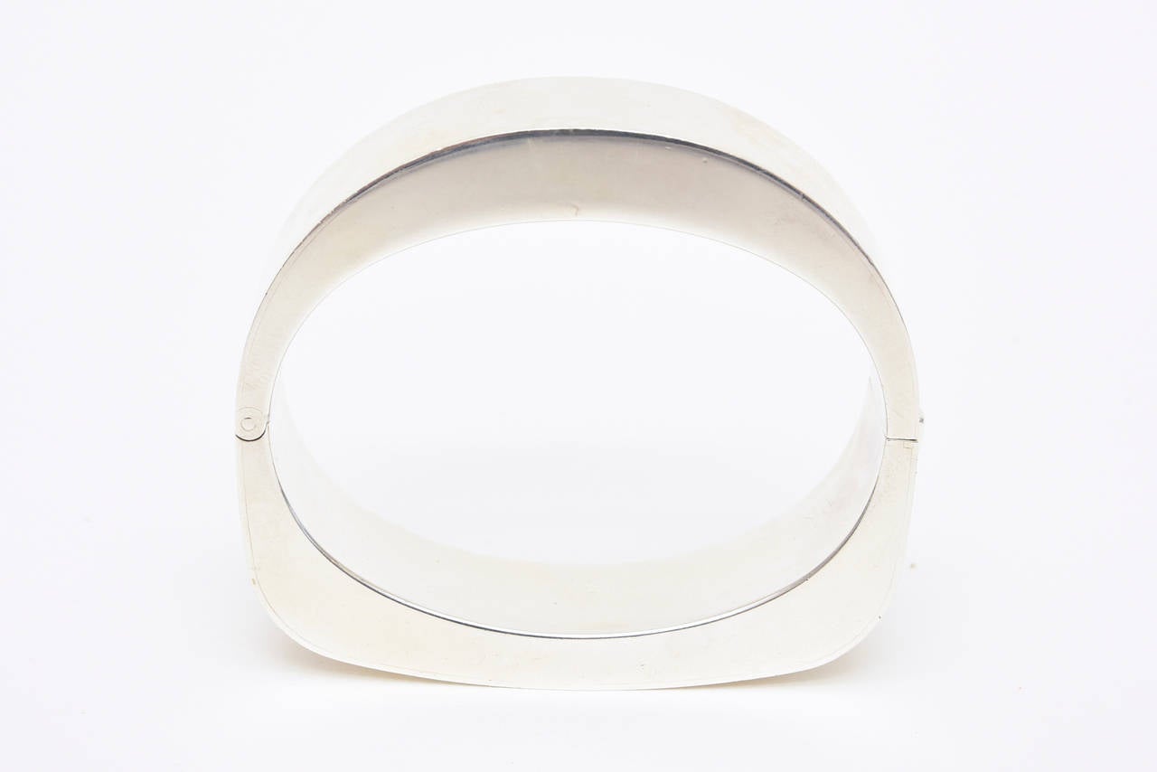 Sterling Silver Hinged Modernist Cuff Bracelet Vintage 3