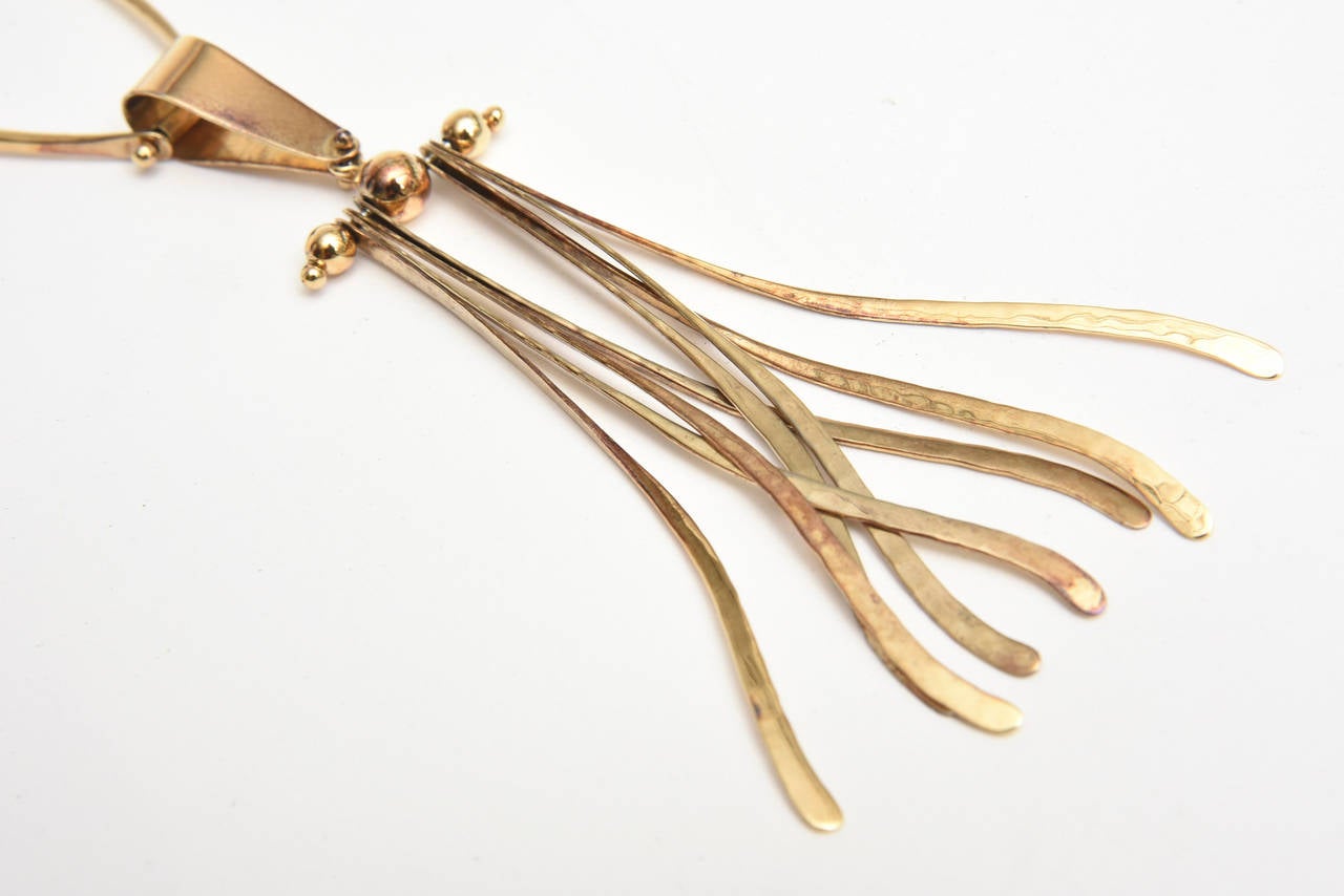Women's Gold Wash Over Sterling Silver Sculptural Modernist Signed Artisan Necklace For Sale
