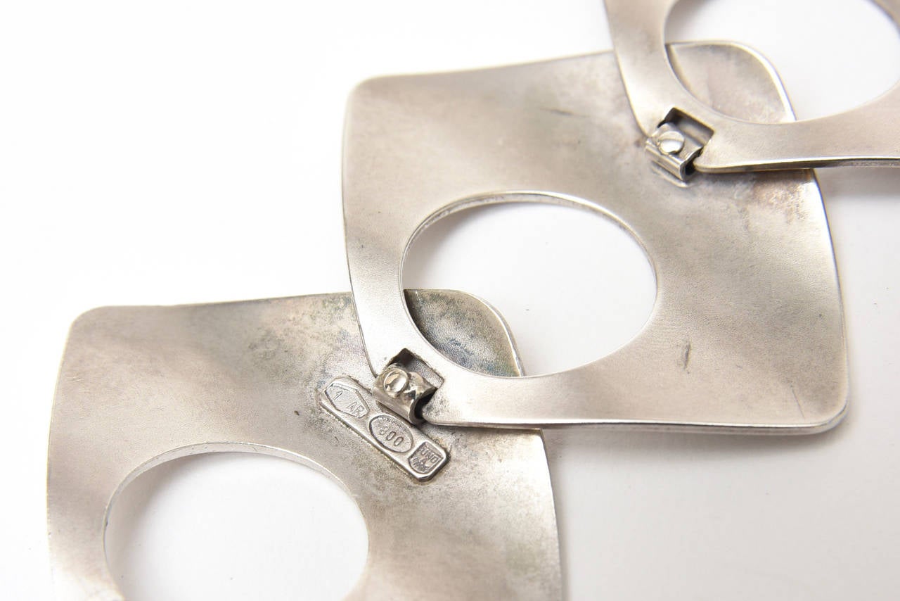 Women's  Geometric Sculptural Sterling Silver Link Bracelet Modernist Danish Vintage
