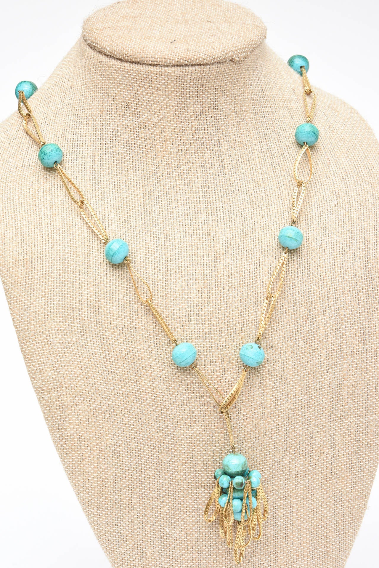 Modern Vintage Hattie Carnegie Turquoise Beaded Tasseled Cluster Necklace