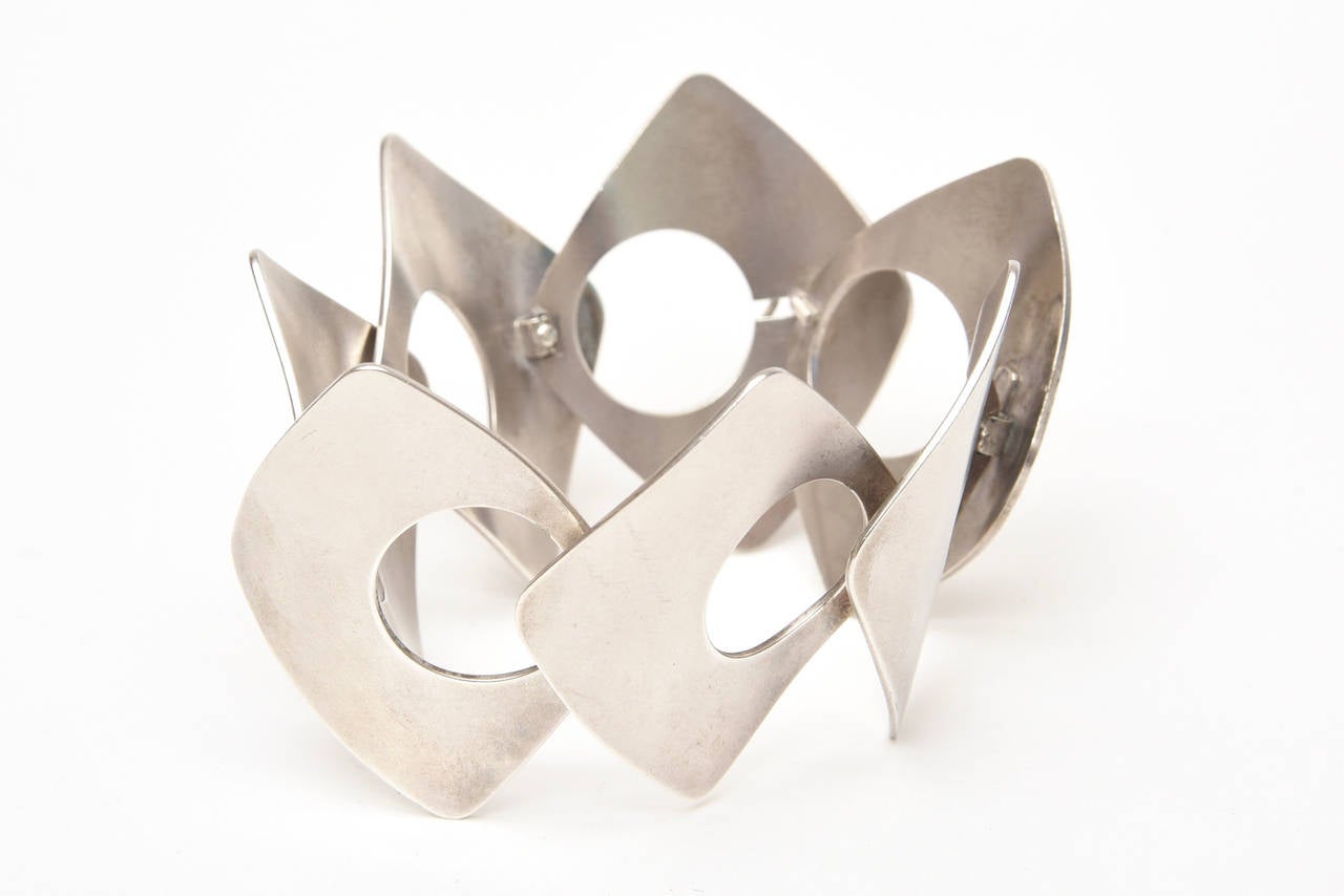  Geometric Sculptural Sterling Silver Link Bracelet Modernist Danish Vintage 3