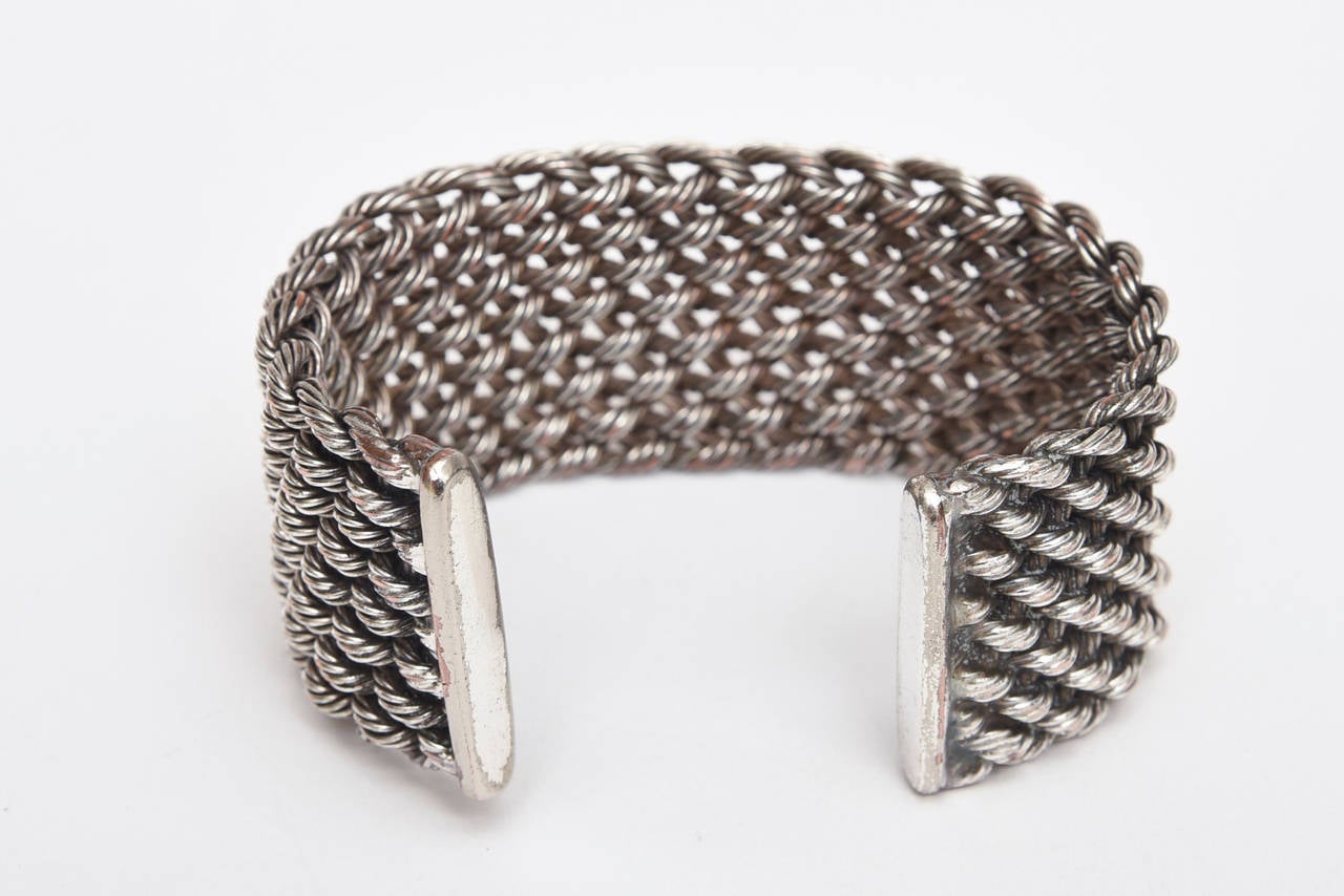 Criss Cross Braided Sterling Silver Cuff Bracelet In Good Condition For Sale In North Miami, FL