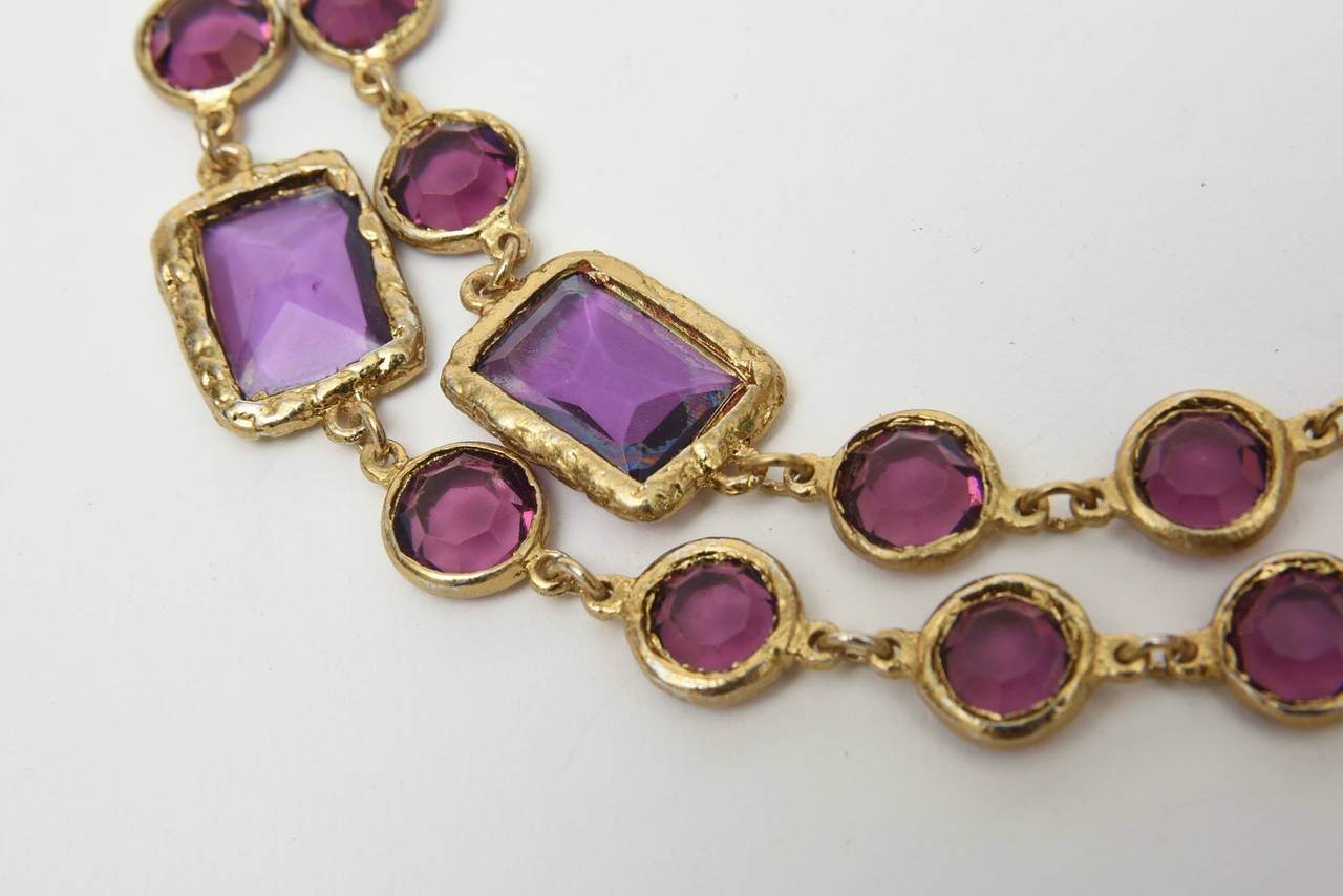The gorgeous color of amethyst purple against the molten brass metal makes for a stand out piece. It is marked Channel CC 1991. It is very rich looking.
This is a royal color.
One can wrap this one time or maybe even two times around...