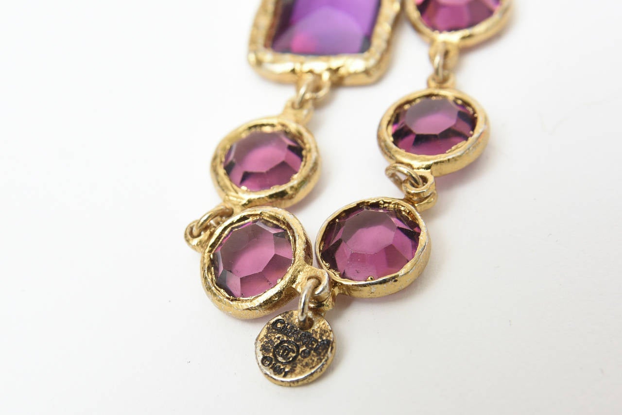 Modern Chanel Purple Glass and Brass Chicklet Necklace