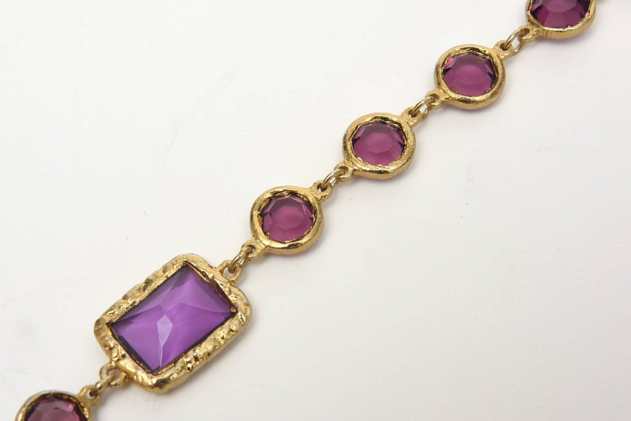 Chanel Purple Glass and Brass Chicklet Necklace 1