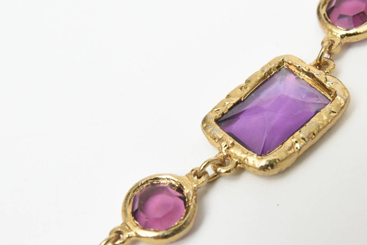 Chanel Purple Glass and Brass Chicklet Necklace 2