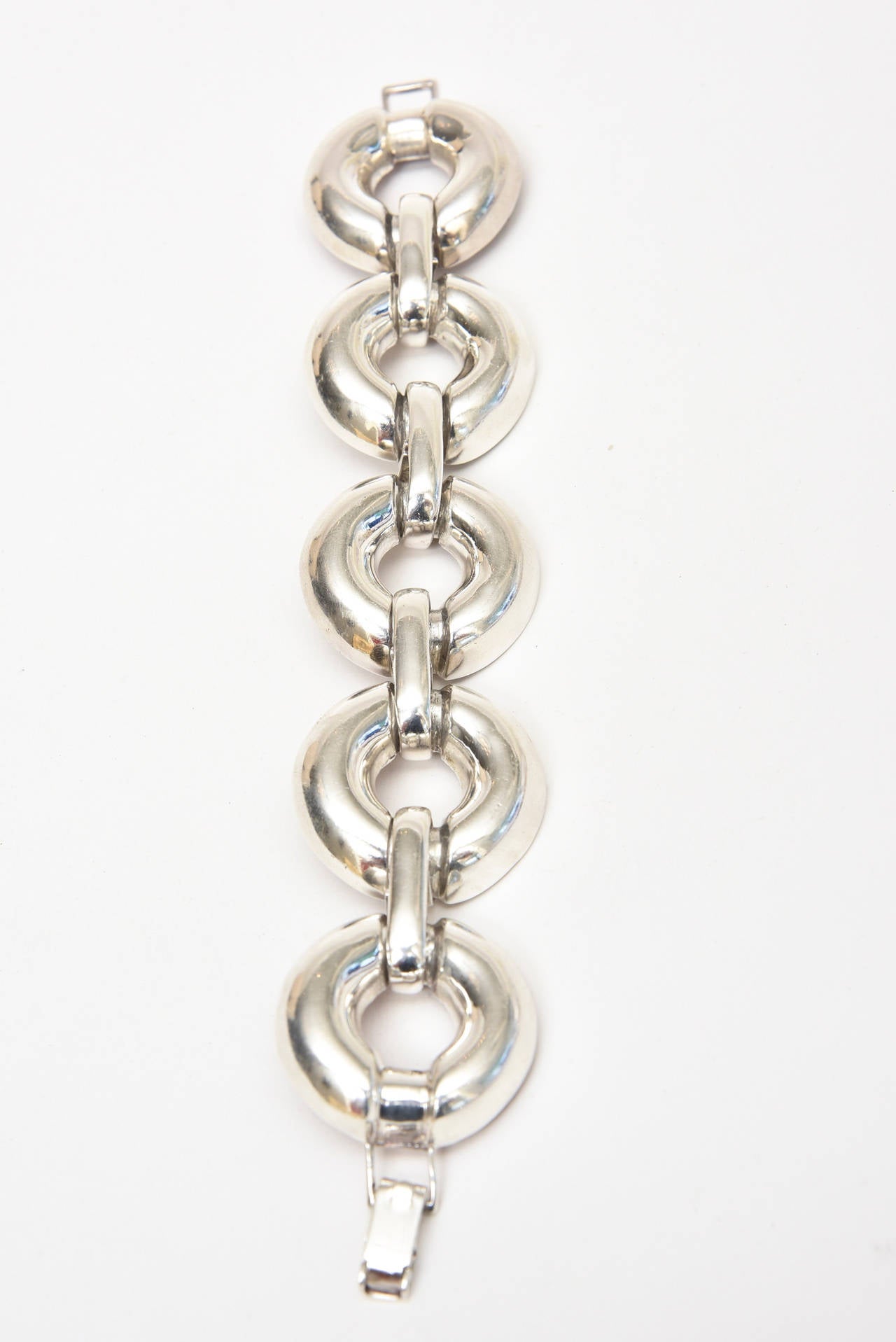 Sterling Silver Link Bracelet Vintage In Good Condition For Sale In North Miami, FL