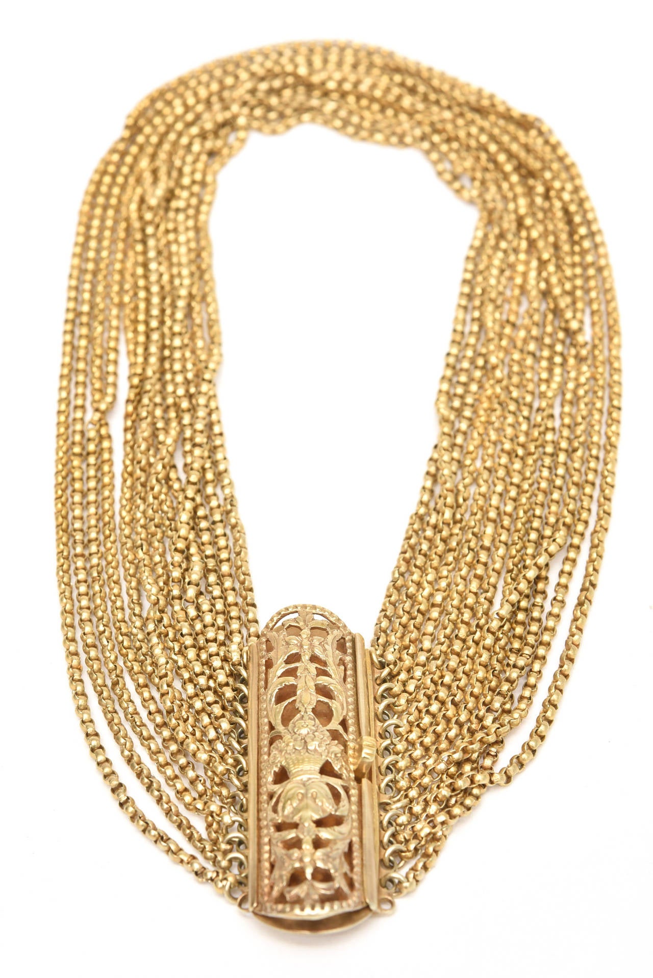 Gold Wash over Sterling Silver Link Beaded Strand Necklace with Egyptian Clasp For Sale 1