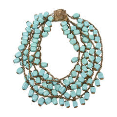 Miriam Haskell 4 Strand Turquoise Glass Bead and Antiqued Necklace /SALE 9