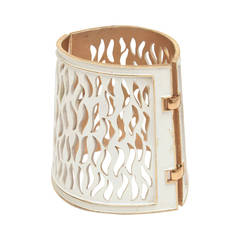 Trifari Enamel and Gold Metal Cutout Wide Sculptural Dramatic Cuff