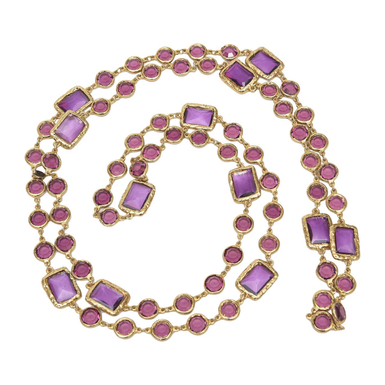 Chanel Purple Glass and Brass Chicklet Necklace
