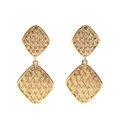 Pair of Marked Chanel Double Criss Cross Hanging Clip On Earrings 4