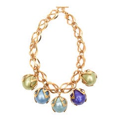 Signed 4 Ball French Dominque Aurlentis Gold Link & Resin Ball Necklace /SALE 6