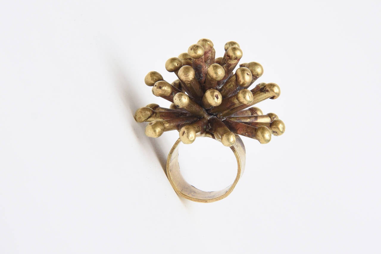 Bronze Studio Sputnik Starburst Sculptural Ring Attributed to Pal Kepenes In Good Condition For Sale In North Miami, FL