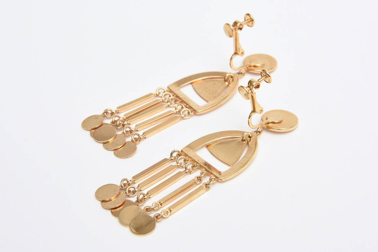 Modernist   Vendome Vintage  Moderne Gold Plated Dangle Screw Back Earrings For Sale