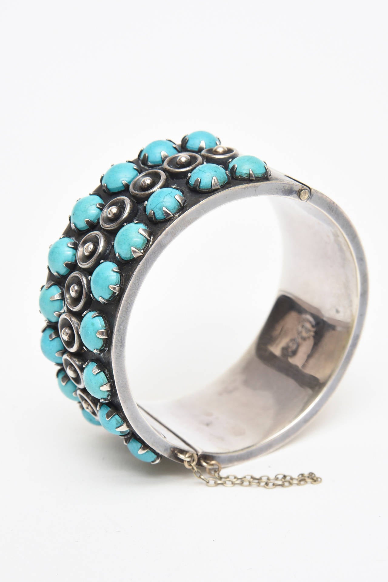 Modern Sterling Silver and Turquoise Cuff Bracelet Vintage