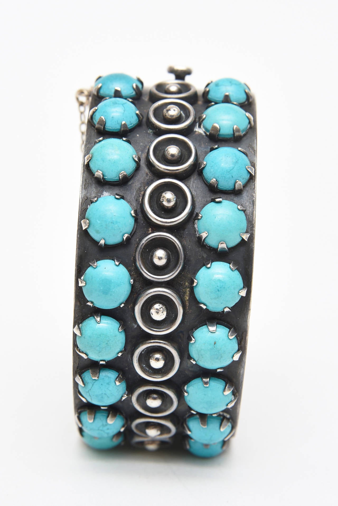 Bead Sterling Silver and Turquoise Cuff Bracelet Vintage