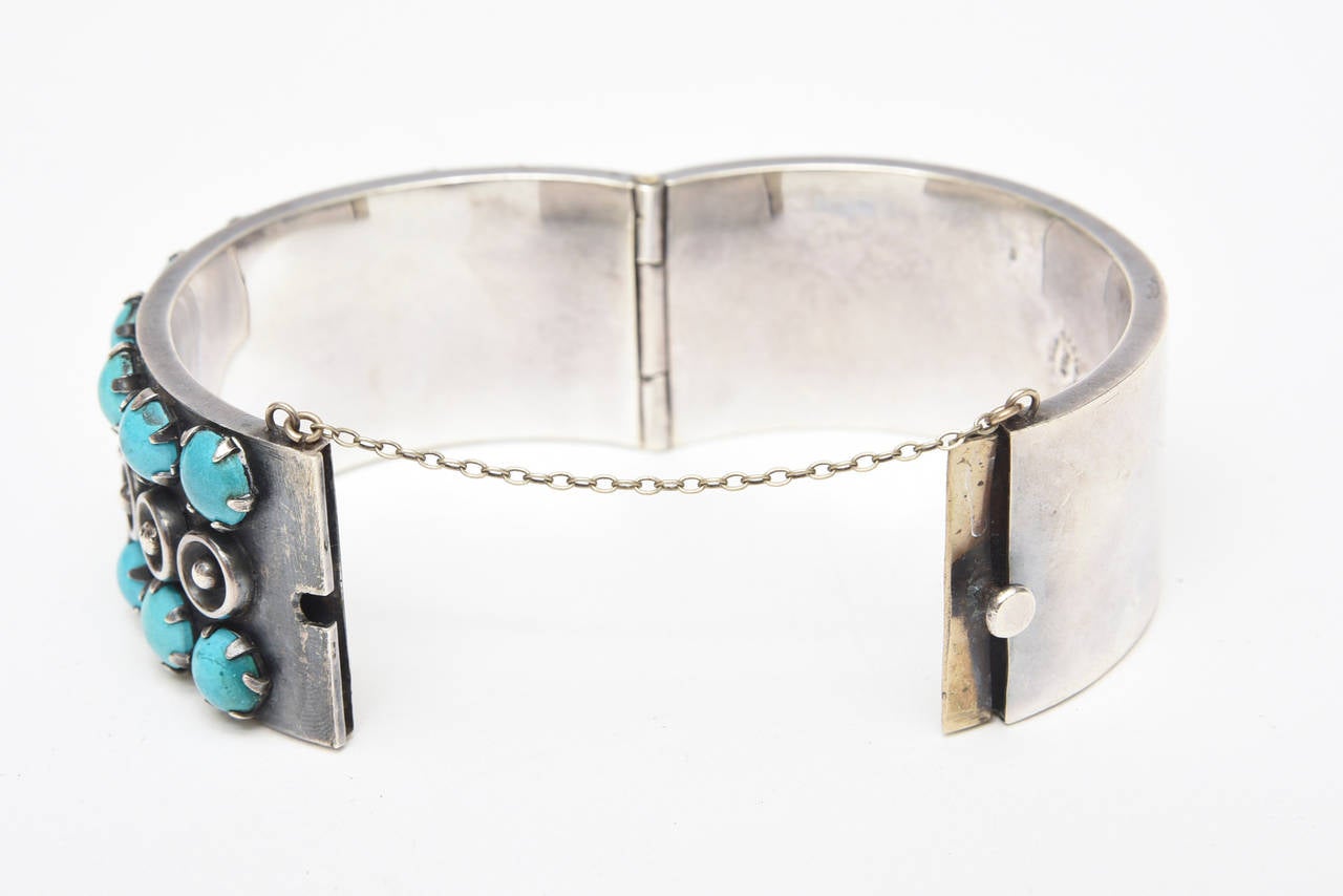 Sterling Silver and Turquoise Cuff Bracelet Vintage In Good Condition In North Miami, FL