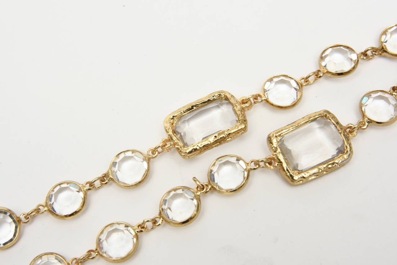 Clear faceted glass and molten gold-plated brass, make this timeless Chanel Chicklet Necklace a must have. 